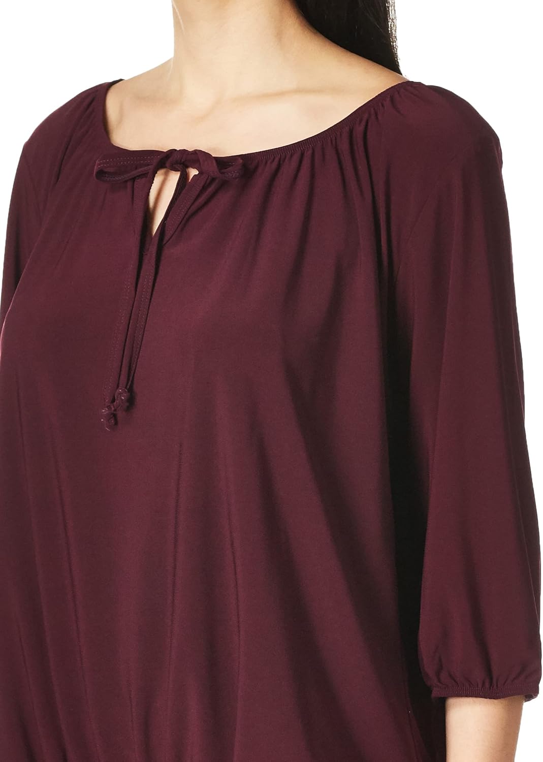 Star Vixen Womens 3/4 Sleeve Peasant Elastic-Hem Keyhole-tie Top - Image 3