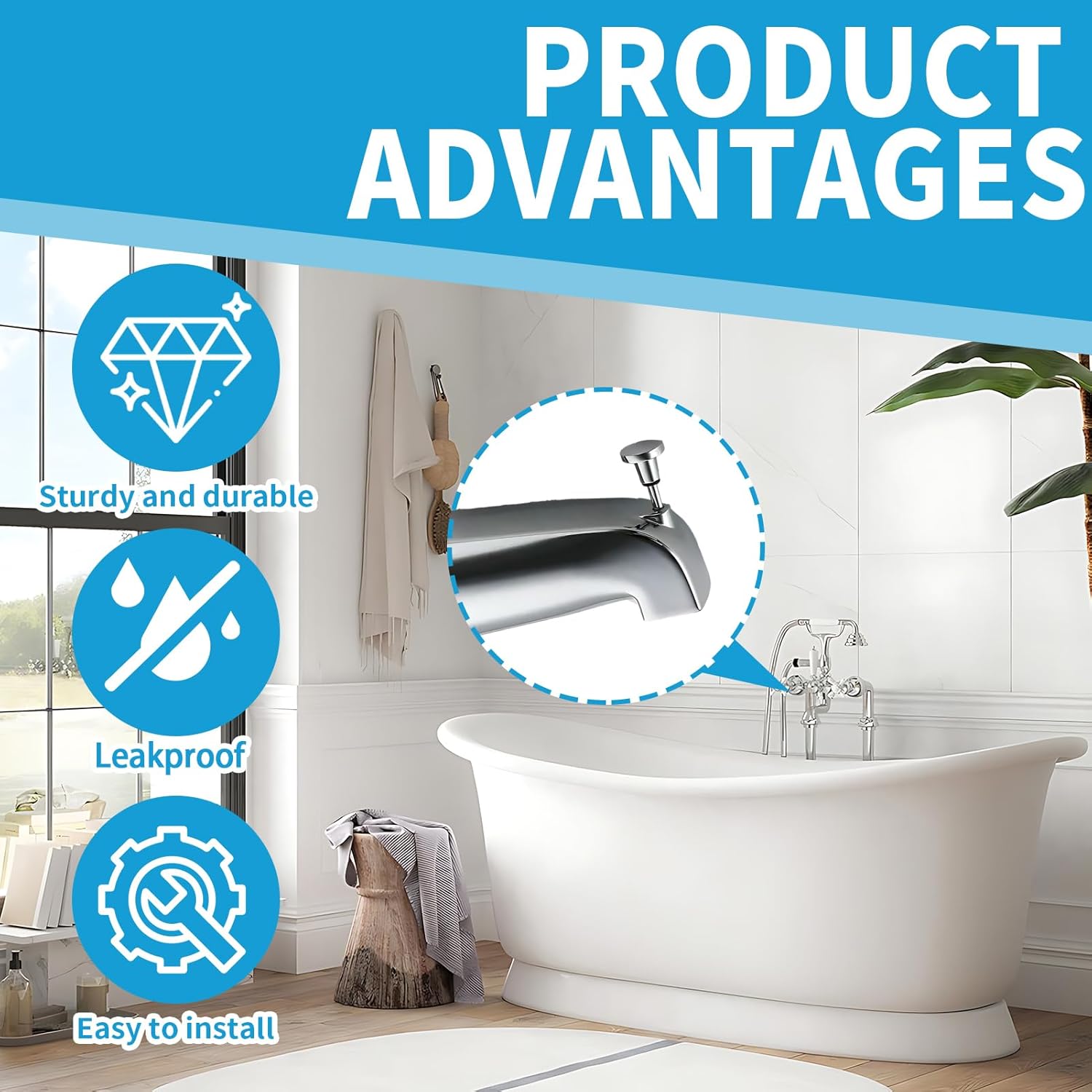2 Sets Universal Tub Spout Diverter Repair Kit, Easy Install Leak-Proof Replacement Parts for Bathtub Faucets, Includes 2 Valve Stems, 2 Seals & 2 Diverter Gates (Polished Chrome)