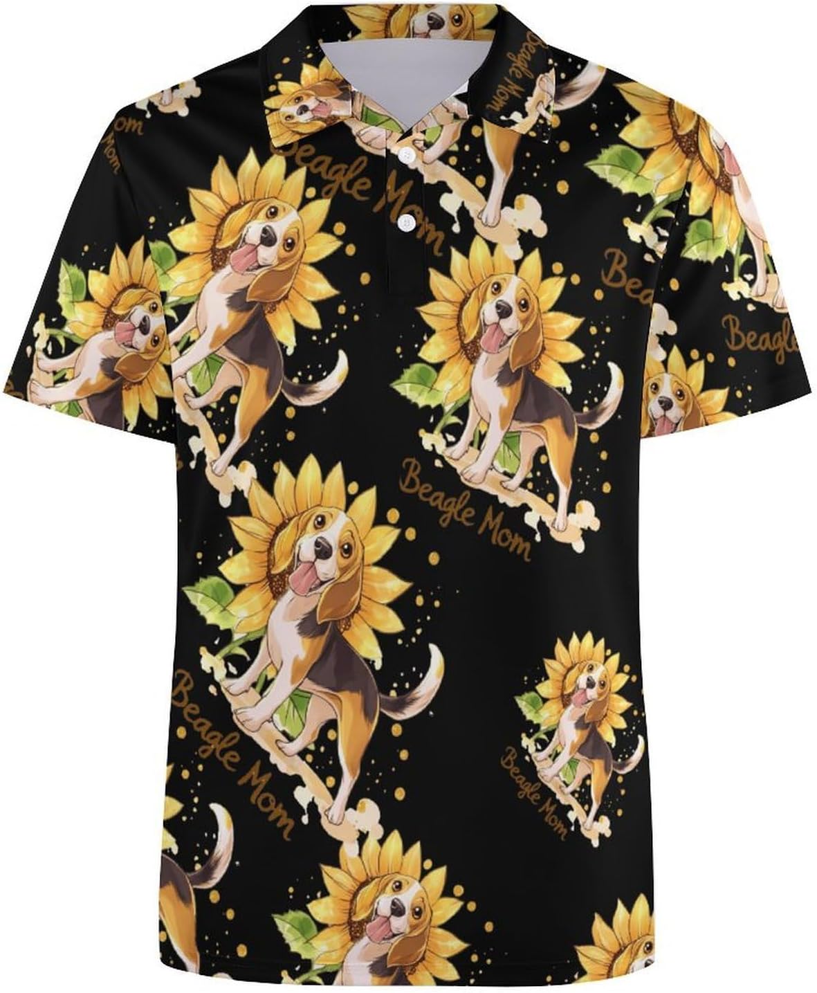 Beagle Mom Sunflower Womens Golf Polo Shirts Summer Short Sleeve Collared 3 Buttons T Shirt Activewear Tops