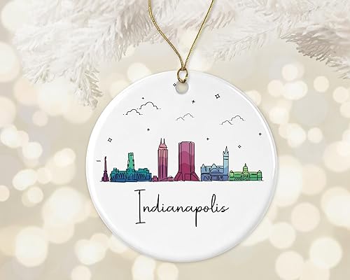 Miniatura 2 de Adorno de la ciudad de Indianápolis, adorno de Navidad de la ciudad de Indianápolis, adorno de Navidad de puntos de interés, gráfico colorido del