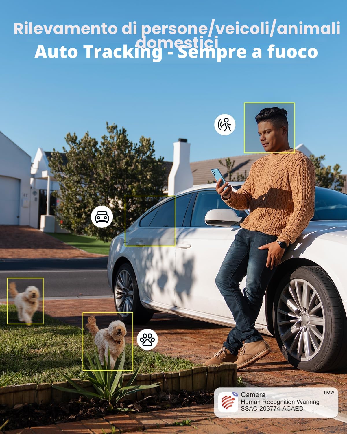 Ctronics 4K 8MP Telecamera da Esterno WiFi 2,4/5Ghz, IP Videocamera Sorveglianza Rilevamento Persone/Veicoli/Animali Auto Tracking Allarme Luce Rossa-Blu Visione Notturna a Colori PC/Cloud/Metallo