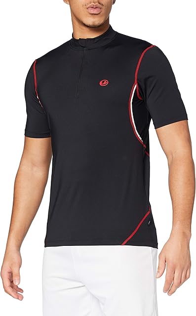 Ultrasport Men's Functional Shirt for Sports, Running and Leisure, sturdy material and mesh inserts for a dry, comfortable body climate, sits comfortably thanks to elastane content, Black/Red, S