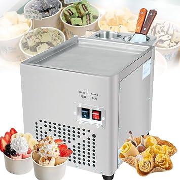Commercial Rolled Ice Cream Machine,35 * 25cm Stir-Fried Ice Cream Roll Machine with Single Square Pan,220W Stainless Steel Stir-Fried Ice Cream Roll Maker,Yogurt Cream Machine