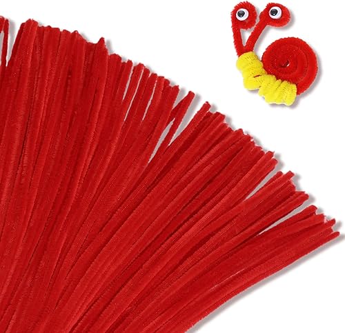 Giwrmu 100 piezas de tallos de felpilla para limpiar pipas rojas, suministros de manualidades de palos peludos, limpiador de tuberías de colores