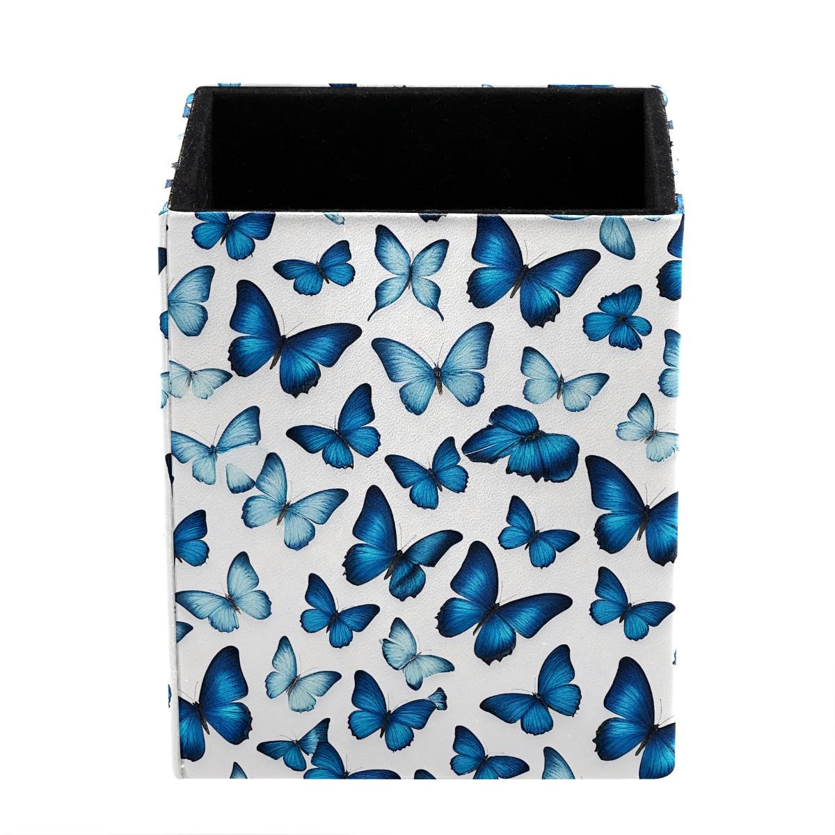 HEOEH Butterflies Pen Holder Pen Pot, Square Pencil Cup for Desk