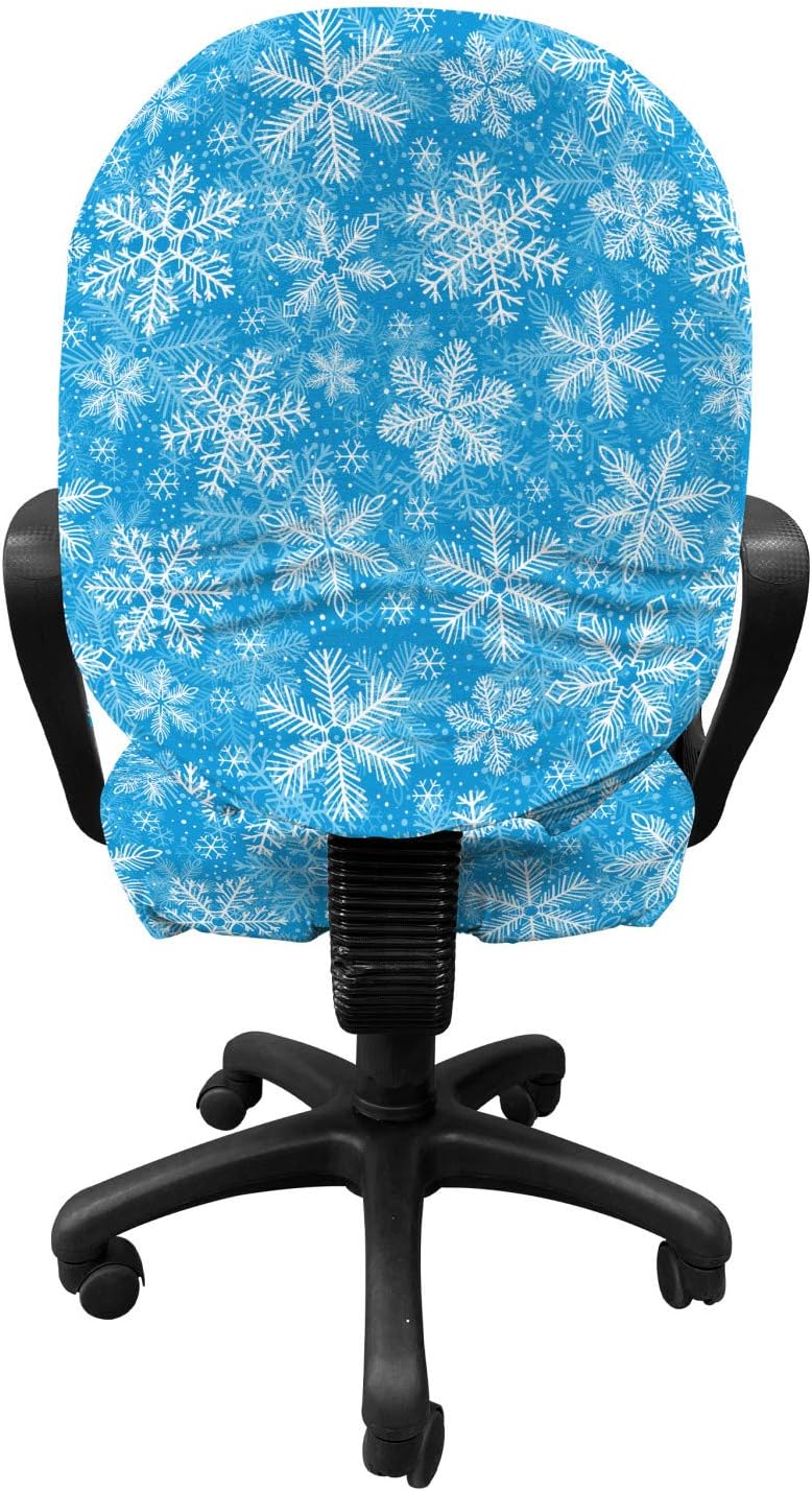 Lunarable Snowflake Office Chair Slipcover, Fluffy Snowy Pattern New Years Eve Christmas Noel Illustration, Protective Stretch Decorative Fabric Cover, Standard Size, Azure Blue