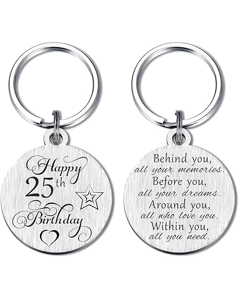 Laluminter Happy Birthday Gifts Keychain Presents for Girls Women Boys Men, Double Sides Engraved