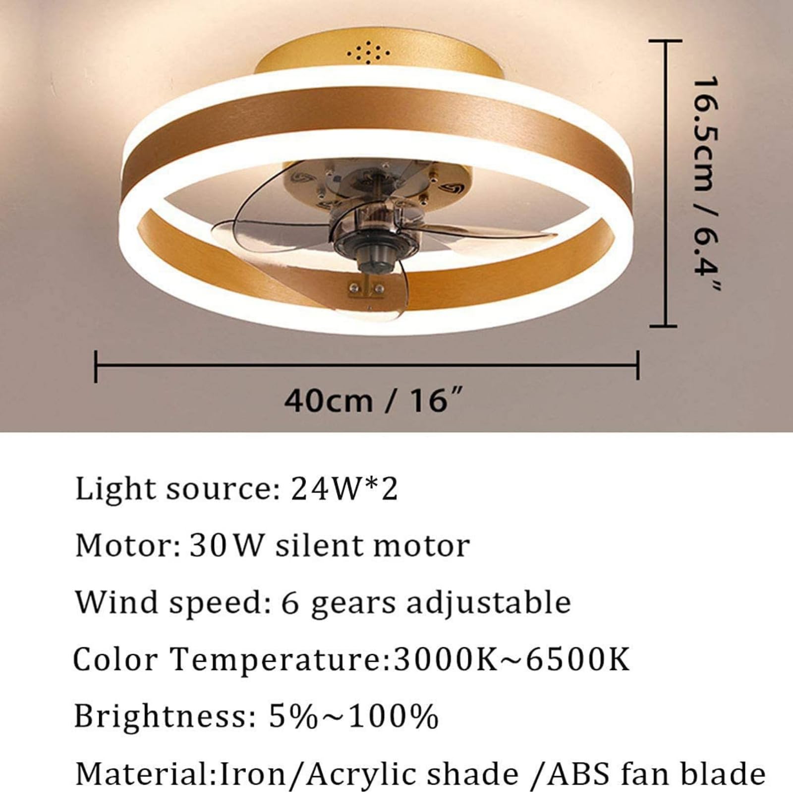 Wentylatory sufitowe LED z oświetleniem Odwracalny pilot, 6 prędkości Nowoczesny wentylator do sypialni Lampa sufitowa Cicha możliwość ściemniania Mały wentylator sufitowy Światło do salonu, 40 cm,