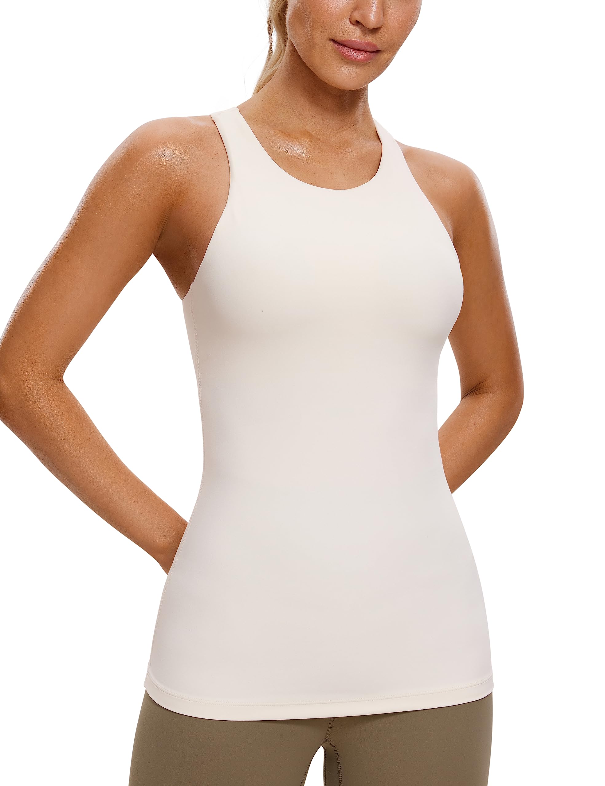 CRZ YOGA Butterluxe Womens Racerback High Neck Tank Top - with Built in Bra Workout Padded Yoga Athletic Camisole