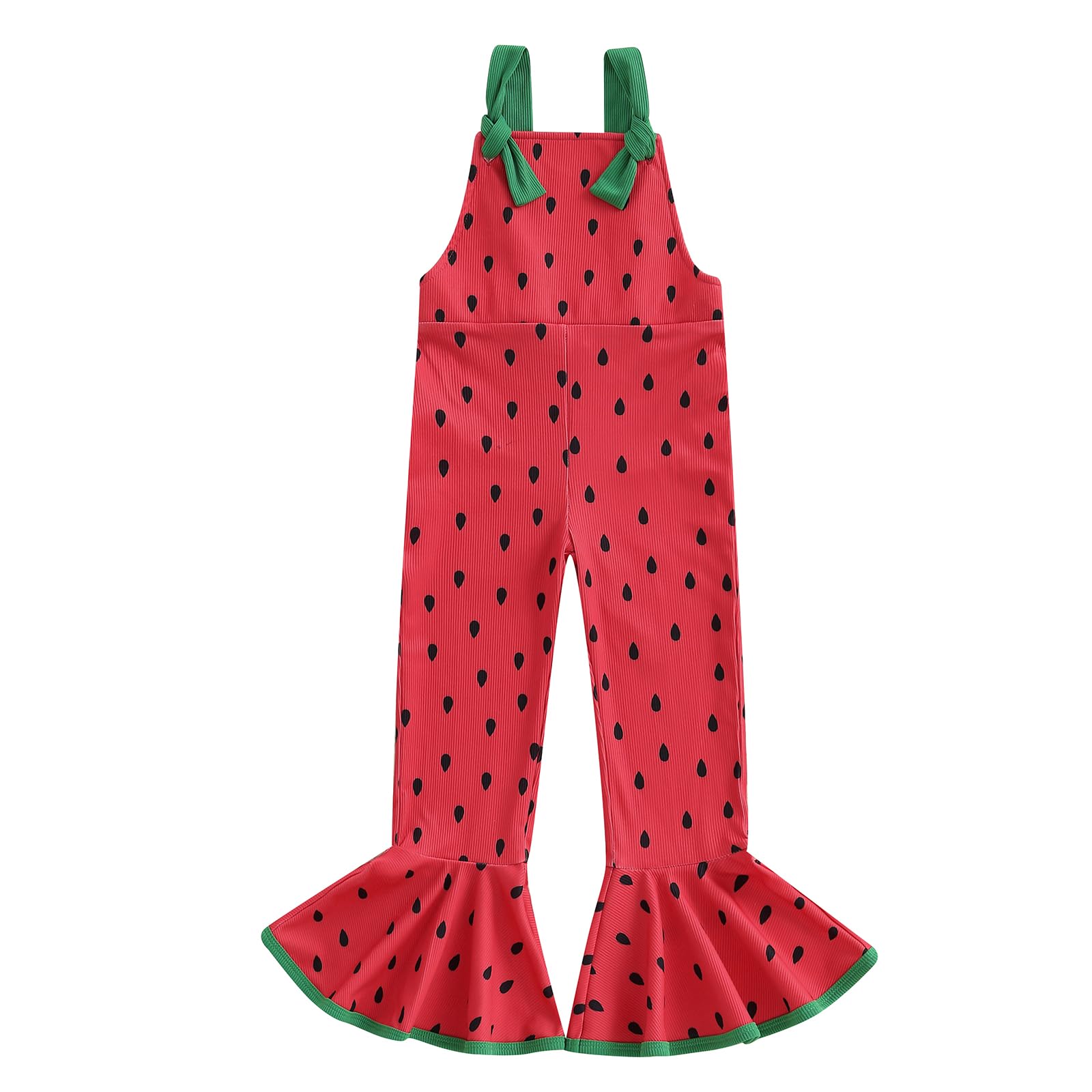 ?Toddler Girl Summer Outfits Watermelon Print Flare Pants Overalls Adjustable Strap Onepiece Jumpsuit Bell Bottoms (Red, 2-3 Years)