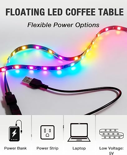 Miniatura 7 de FKWin Withe - Mesa de centro moderna contemporánea con luces LED, mesas de centro blancas para sala de estar con superficie de alto brillo, mesa