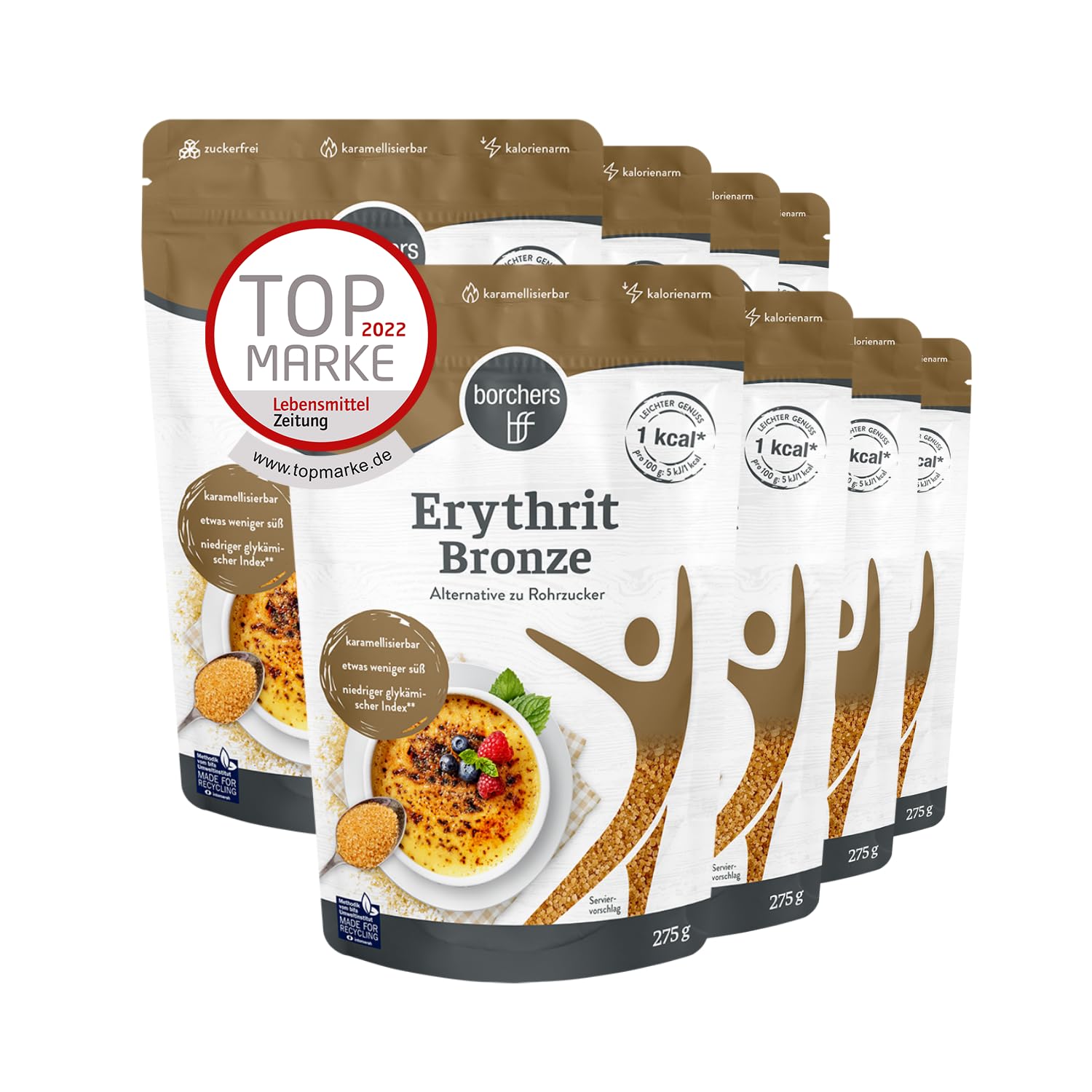 8x borchers Erythrit Bronze | Karamellisierbar | Zuckerfrei und kalorienarm | 8x 275g
