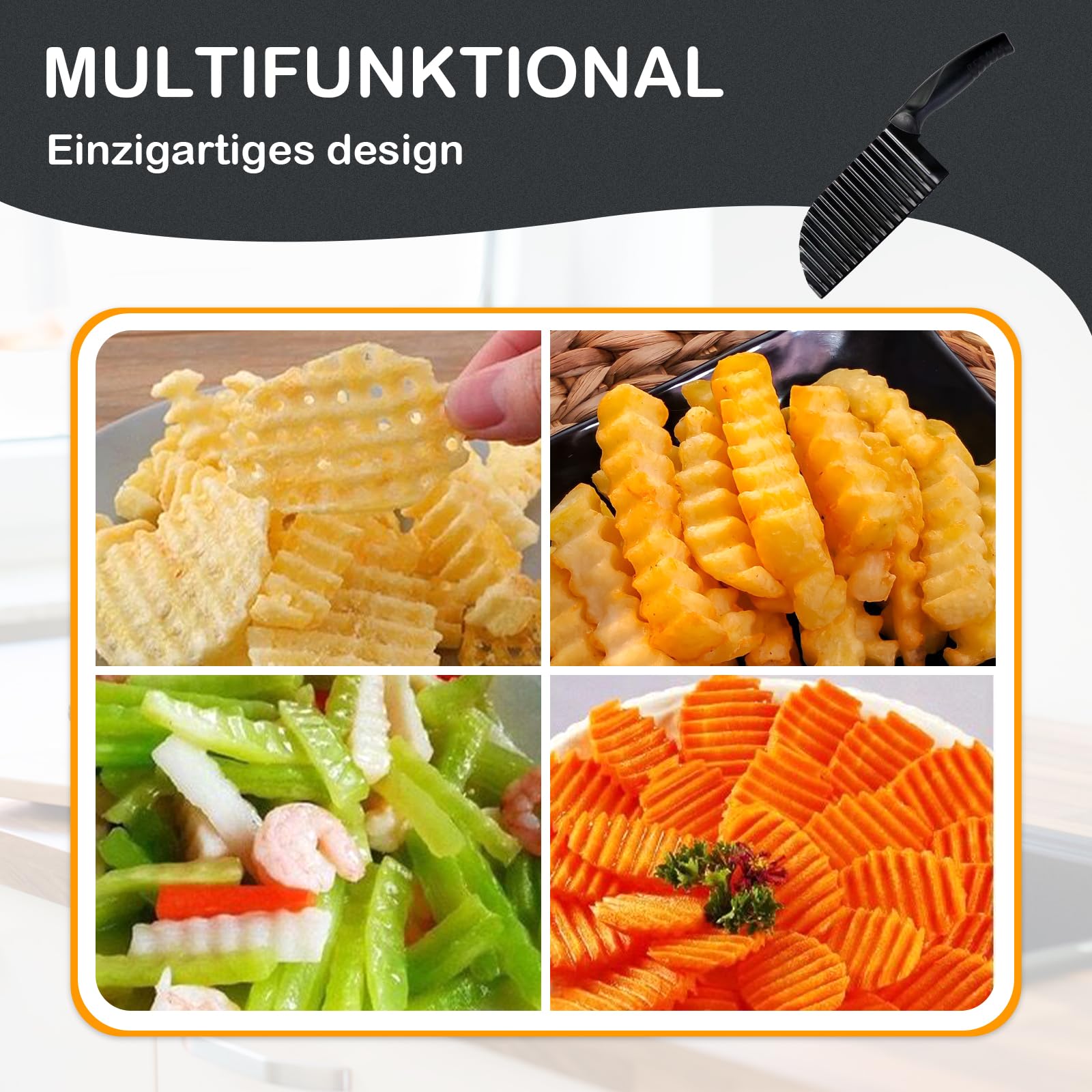 Trancheuse à Frites, Couteau à Vagues, Coupe légumes ondulé, Coupe Frites en Acier Inoxydable, Couteau Tranches Pomme Terre, pour Pommes de Terre, Carotte, Gaufre ou Légumes