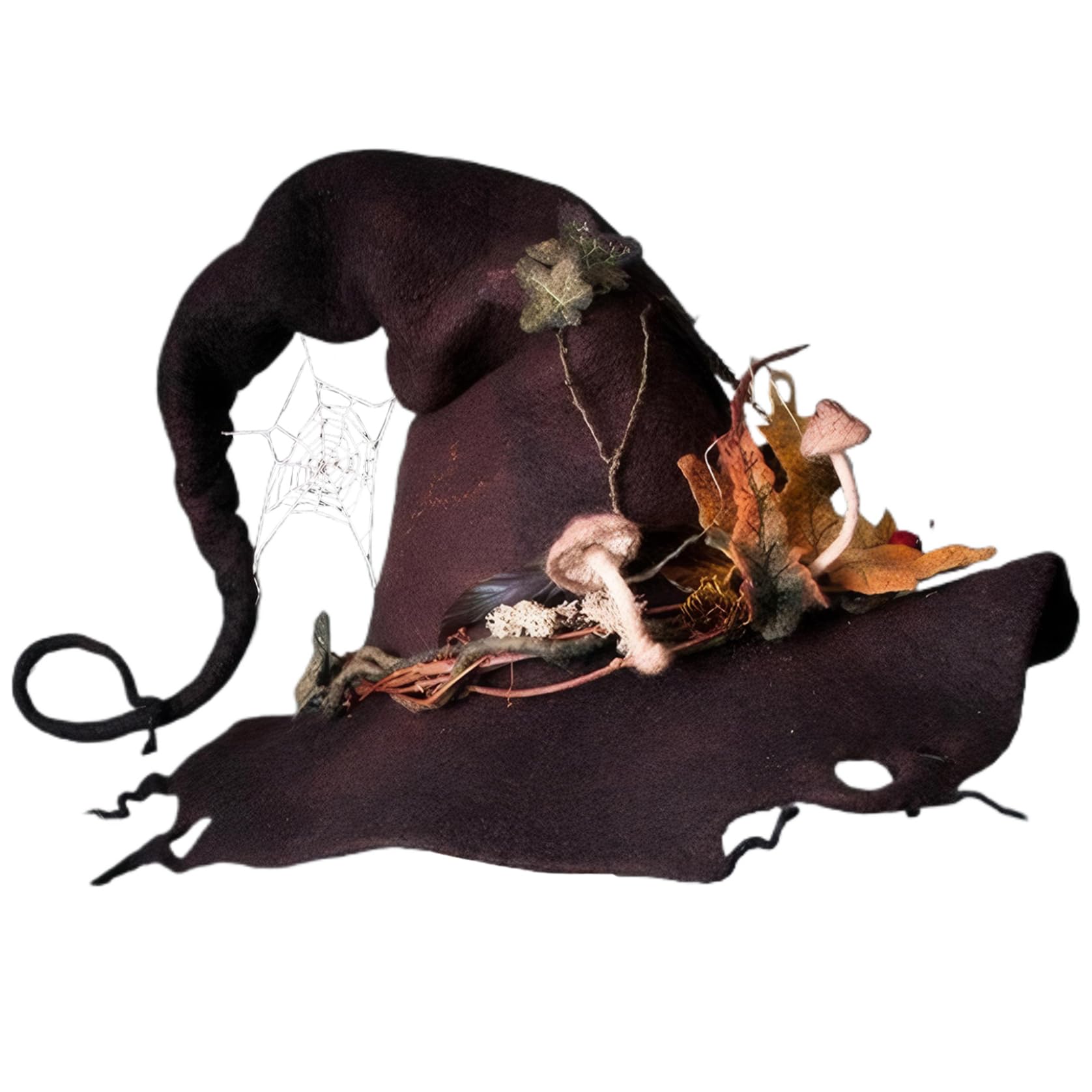 Hbbgdiy Witch Hat for Women Felt Wizard Hat Brown Witch Hat Crazy Hat for Witch Costume, Cosplay, Halloween Party and Ghost Festival