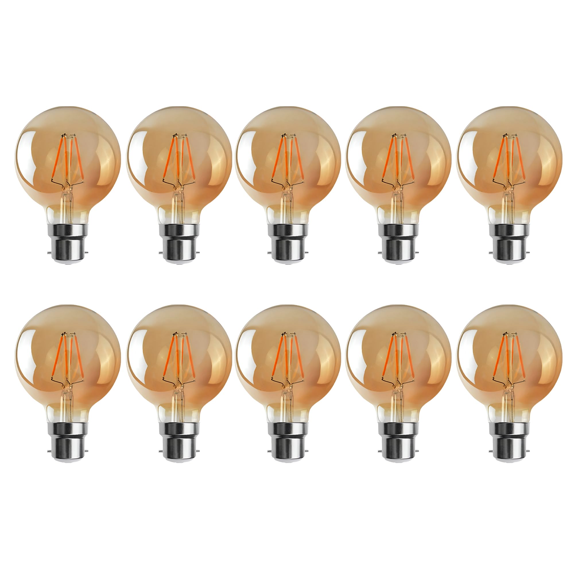 DC VOLTAGE 10-Pack, LED Bayonet Light Bulb, BC G95 4W(40W Equivalent) Dimmable Warm White 2700K 450 Lumens LED Filament Amber Glass Retro Style Old Fashioned Decorative Energy Saving Bulb