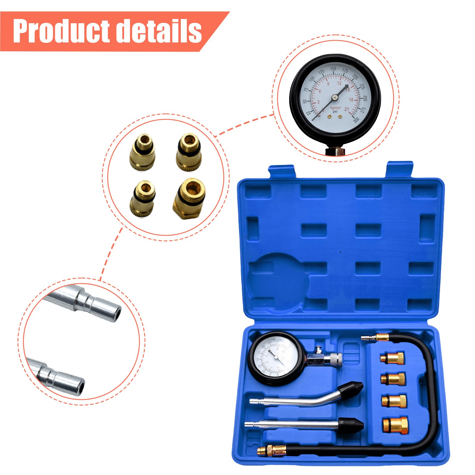 Kit Tester Compressione Motore 0-300 PSI - 8 Pezzi Per Auto, Moto, Camion | Misuratore Pressione Cilindri - Foto 7