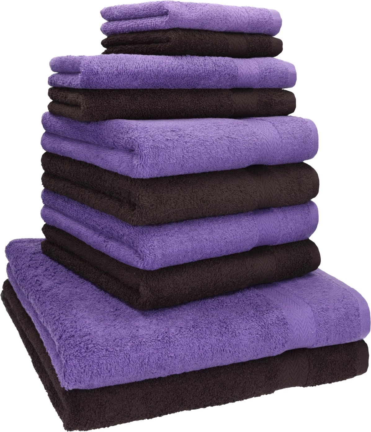 Betz Juego de 10 Toallas Classic 100% algodón 2 Toallas de baño 4 Toallas 2 Toallas de Mano 2 Toallas Cara de Color marrón Oscuro y Morado