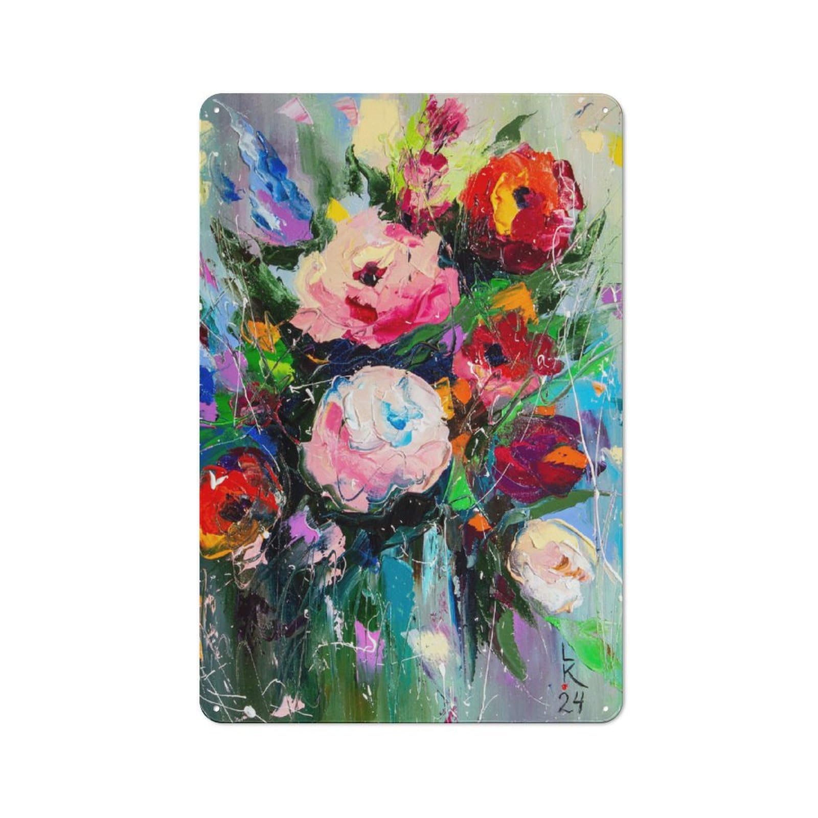 Junmoney Style-8 Metal Sign 30X20cm With Flowers Fantasy For Workshop Wall, Vintage Decor, For Vintage Wall Decor Fans, For Metal Sign Collectors