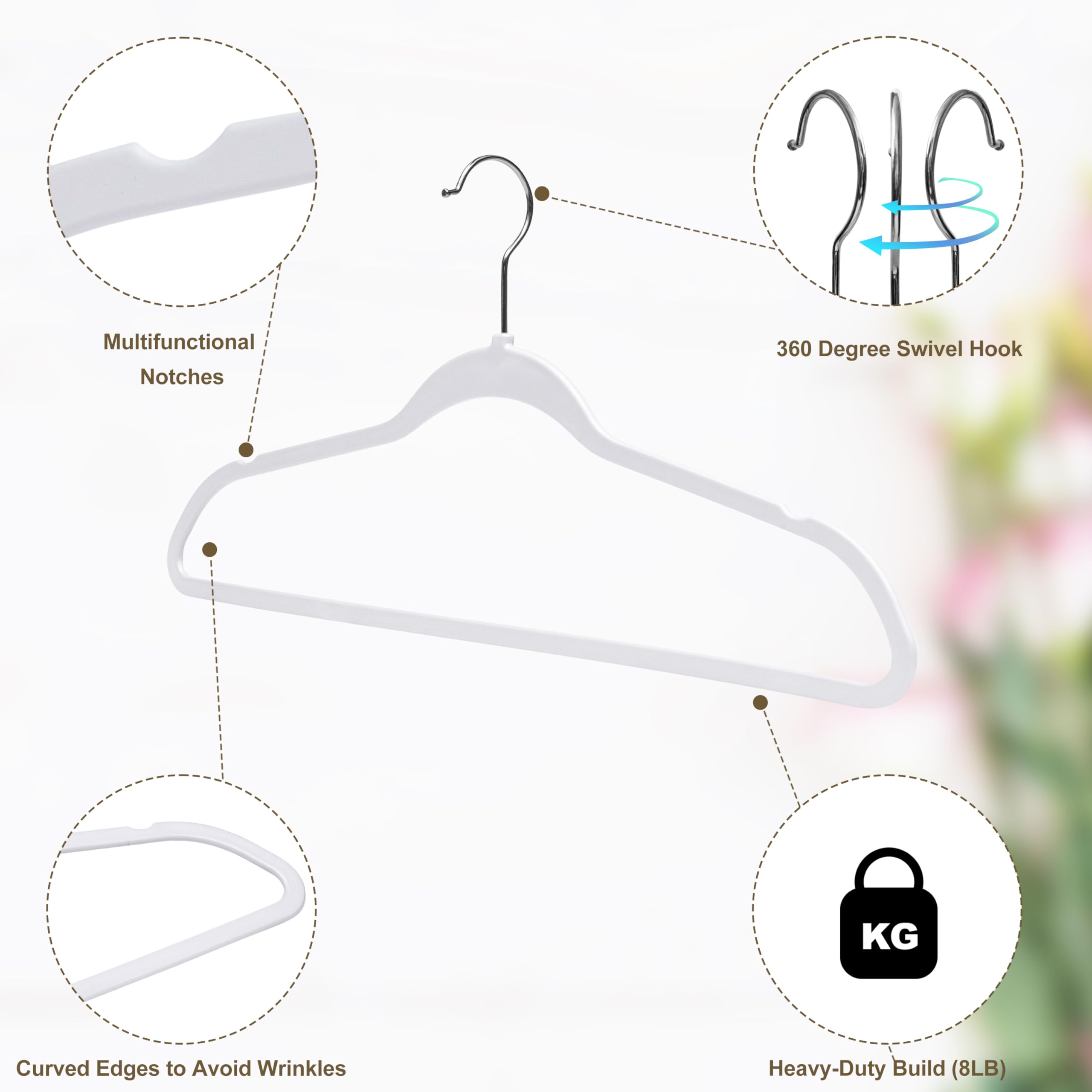 Quality Hangers Schlanke Kunststoff-Kleiderbügel für Kleidung, 41,9 cm, knittert nicht Ihre Kleidung, strapazierfähig, ohne Samt, weiß, 360° drehbar, Chrom-Haken, rutschfeste Kerben, Kleider, Mäntel,
