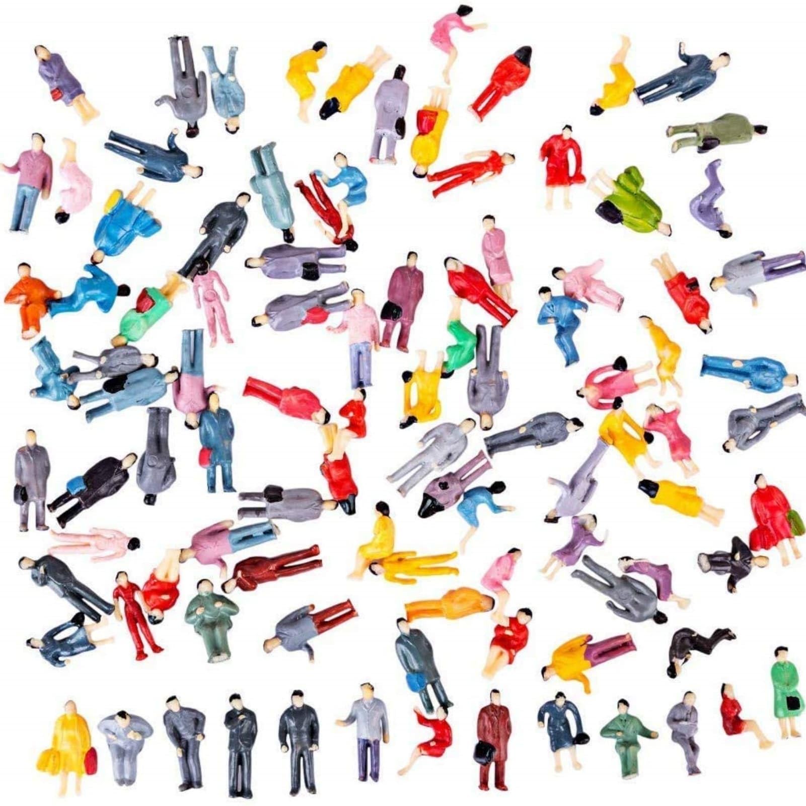 FRTmvg 100 Pcs 1:100/1:150/1:75/1:50 Scale People Figures - ABS Building Model Passengers, Painted Train Scenery Figurines, Multicolor Mixed Poses for DIY Layouts (1:75)