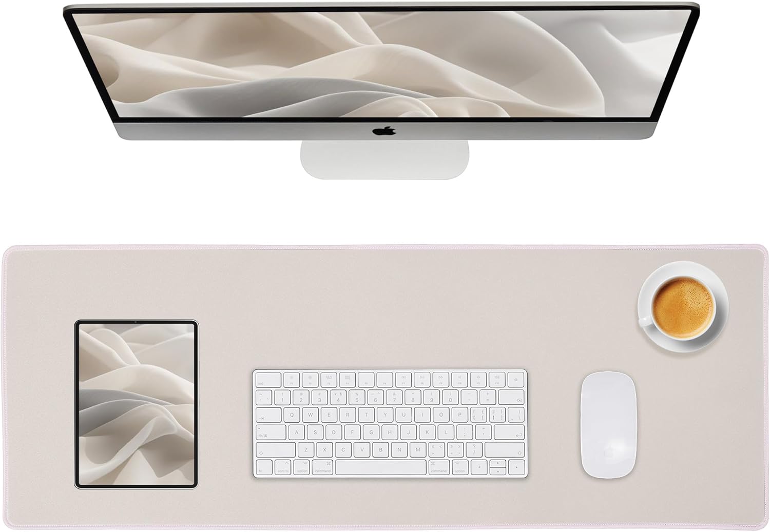 Waterproof Large Gaming Mouse Pad with Durable Stitched Edges, Non-Slip Rubber Base, Grainy Jacquard Mouse Mat Desk Pad for Home Office Gaming, 31.5''x11.8''x0.12'', Beige