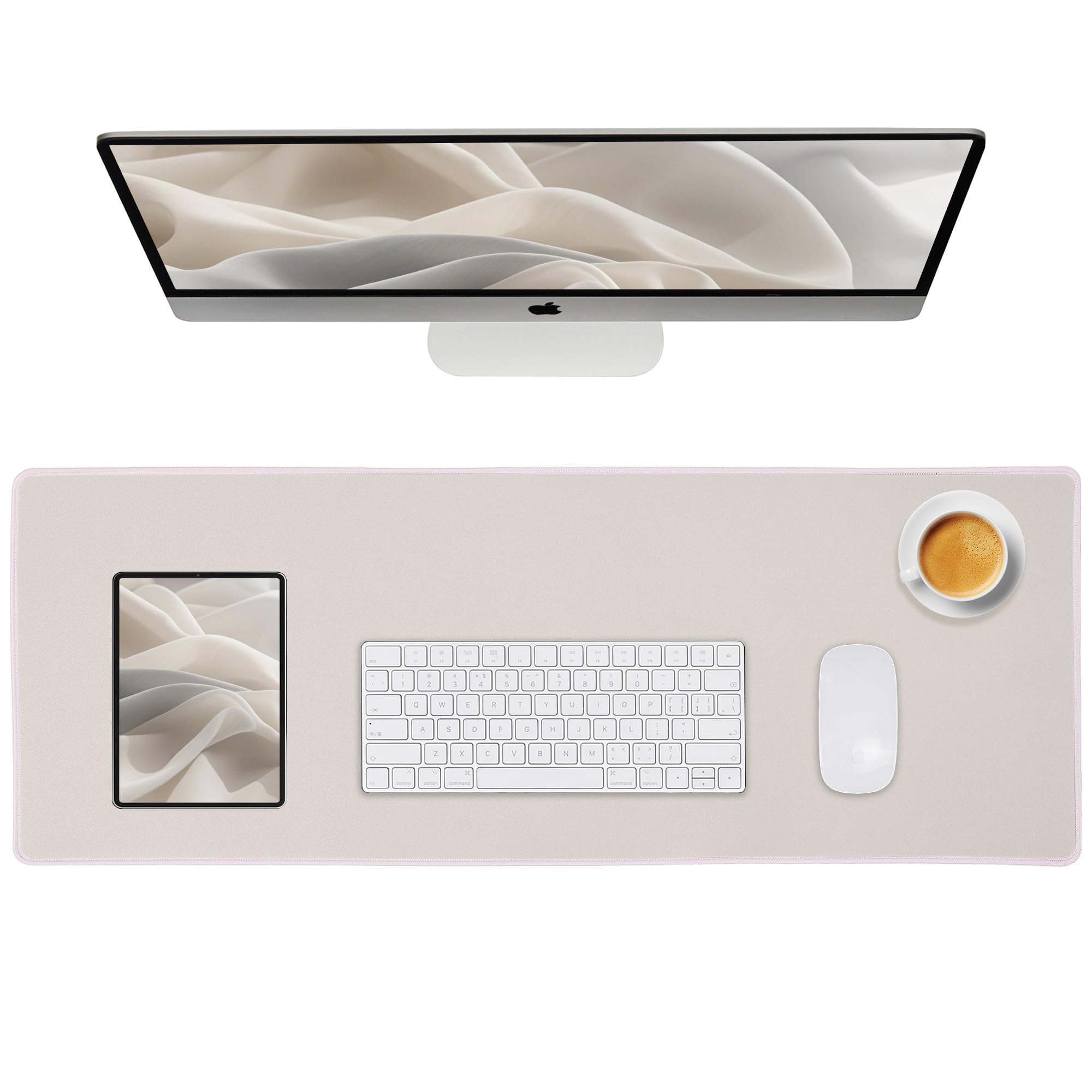 Reniteco Waterproof Large Gaming Mouse Pad with Durable Stitched Edges, Non-Slip Rubber Base, Smooth Surface Mouse Mat Desk Pad for Home Office Gaming, 31.5"x11.8"x0.12", Beige