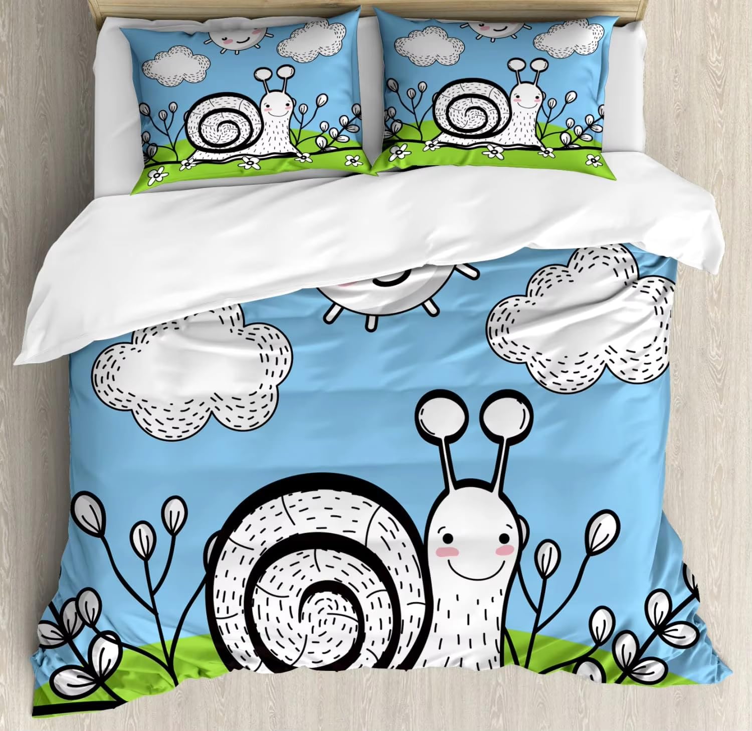 Parure de Lit Bleu 220x240 pour Lit 2 Personnes, Ambiance Zen avec Housse de Couette en Microfibre