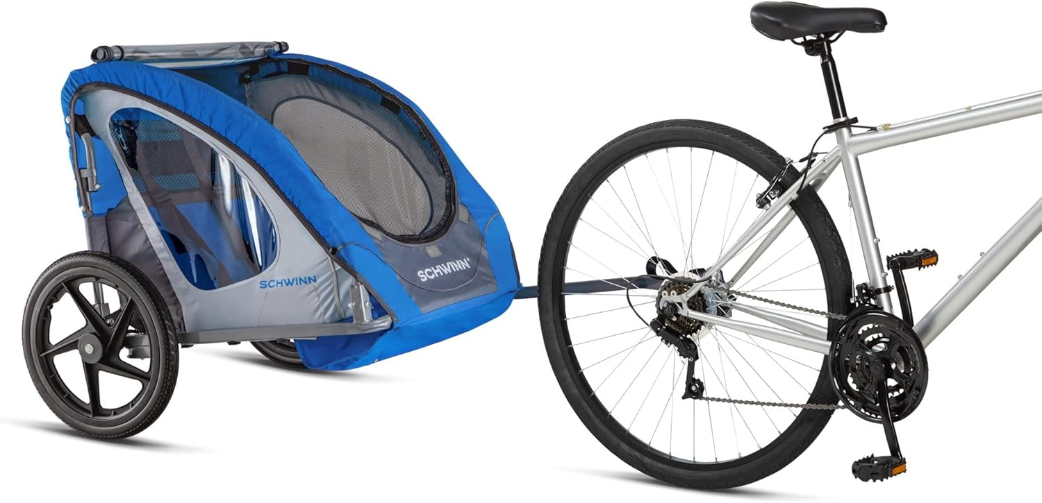 Schwinn Shuttle Foldable Bike Trailer, 2 Passengers, Blue