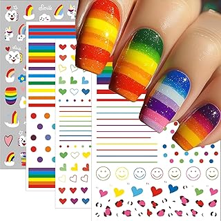6 Sheets Rainbow Nail Stickers for Women Kids - Colorful Nail Art Decals...