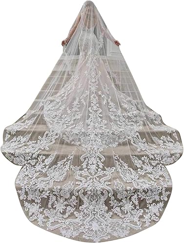 Velos de boda de lujo para novias Catedral de marfil 1 nivel real velos de novia de encaje con peine