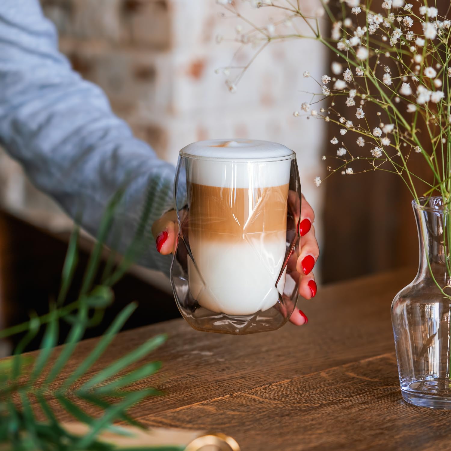 Vialli Design Set 2 x Thermogläser Doppelwandig 350 ml, Gläser für Latte Macchiato, Cappuccino, Geo Kollektion, Latte Tassen, Kaffeetassen, Kaffeegläser, Hitzebeständiges Glas, Transparente