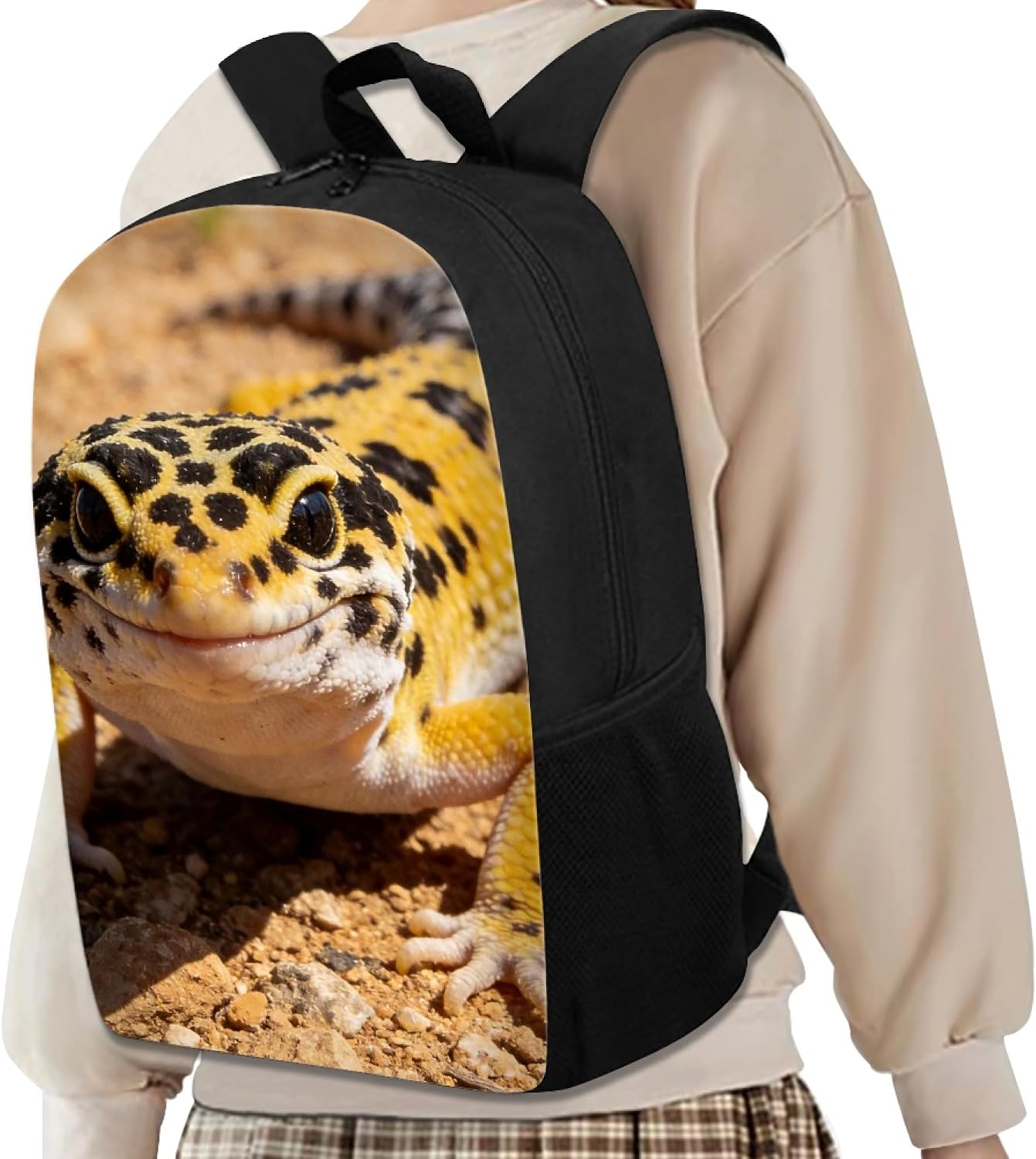 Amzbeauty Leopard Gecko Print Backpack Kids Boys Elementary School Bag Large Capacity 17 Inch Animal Pattern Bookbags Lightgweight Daypack
