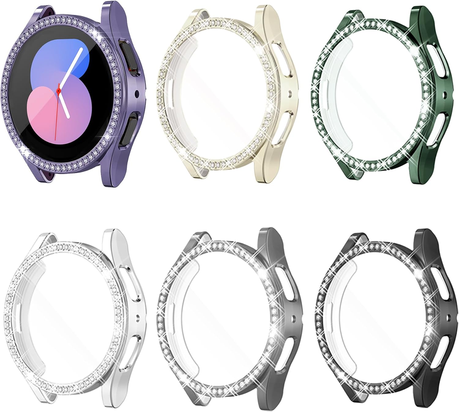 6-Pack Watch Screen Protector Compatible with Samsung Galaxy Watch 5/4 40mm,Bling Glitter Case TPU Soft Cover Full Protection with Sparkly Rhinestones for Galaxy Watch5/4/FE 40MM