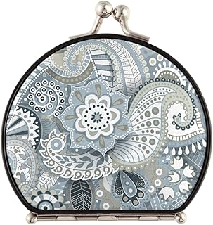 Retro Traditional Ancient Asian Elements Paisley Floral Flowers Compact Makeup Mirror, Twin-Sided Cosmetic Mirror with 2 x 1x Magnification, Buckle Folding Mini Pocket Portable Hand Mirror