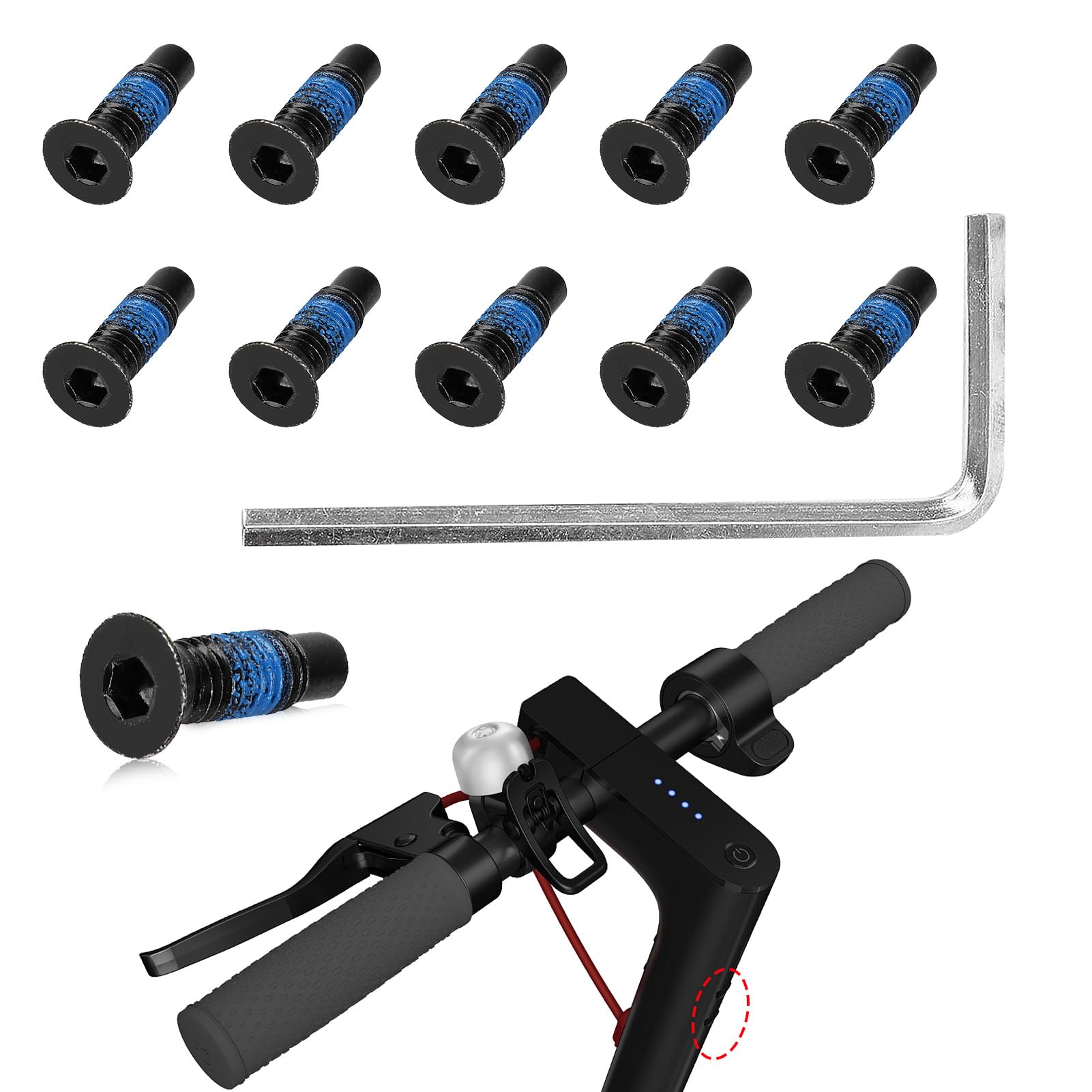 Pack of 10 Screws for Scooter M3-65 Pro Pro2 1S Mi-3, Replacement Screws for Electric Scooter Max G-30 ES F Series, Scooter Handle Pillar Screw Parts, with 1 Piece Allen Key