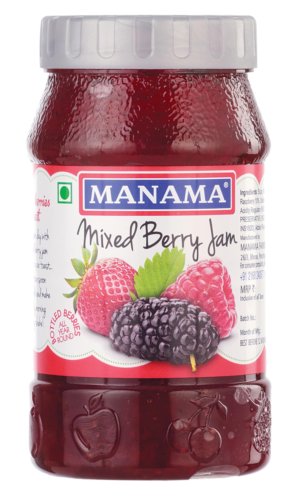 Manama Mixed Berry Jam (Raspberry, Strawberry and Mulberry), Pack of 1, 500GMS
