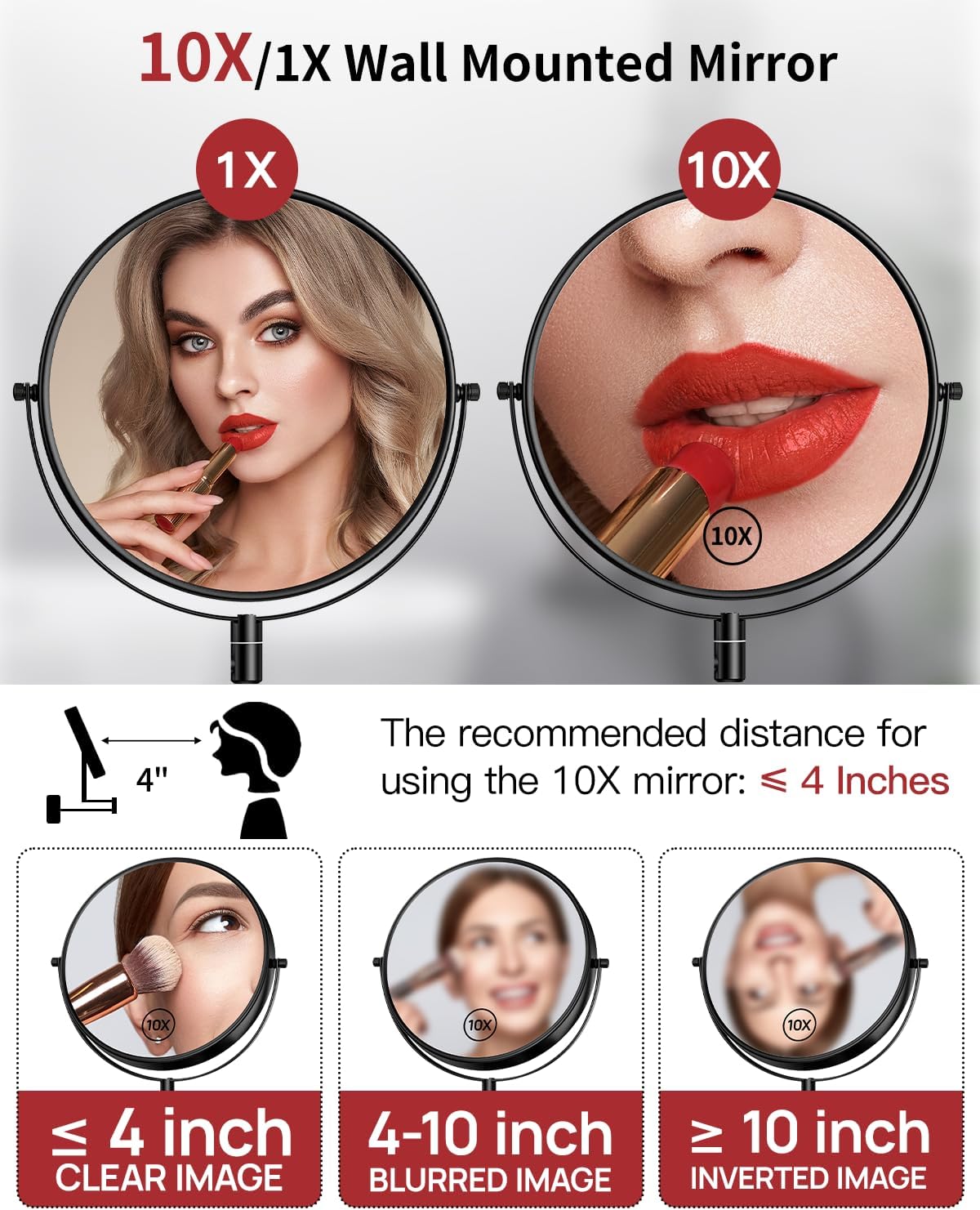 Gospire 9" Large Size Wall Mount Magnifying Mirror, 1X/10X Magnification Double-Sided, 360° Swivel Extendable Cosmetic Vanity Round Shaving Bathroom Mirror for Men and Women