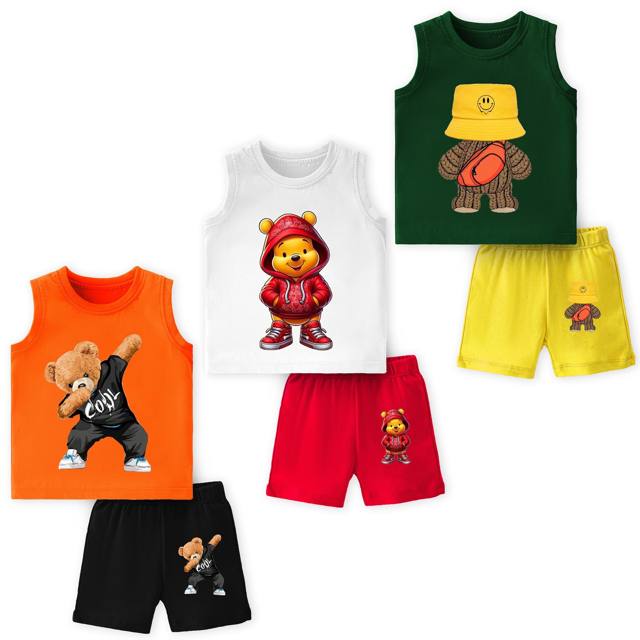 ts lavi tavi New Born Baby Cotton Clothing Sets And Regular Fit Kids Boys and Girls Sleeveless T-Shirts and Shorts Summer Dress Multicolor Unisex Combo(Pack of 3)-picture-45