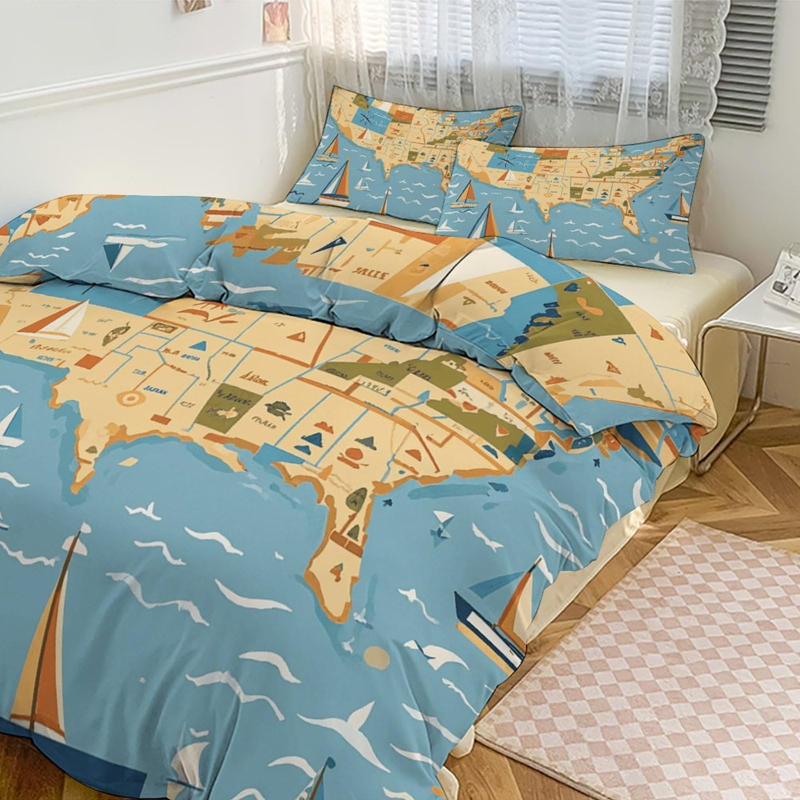 Couette carte nautique pour grand lit de maison d'hôtes et hôtel