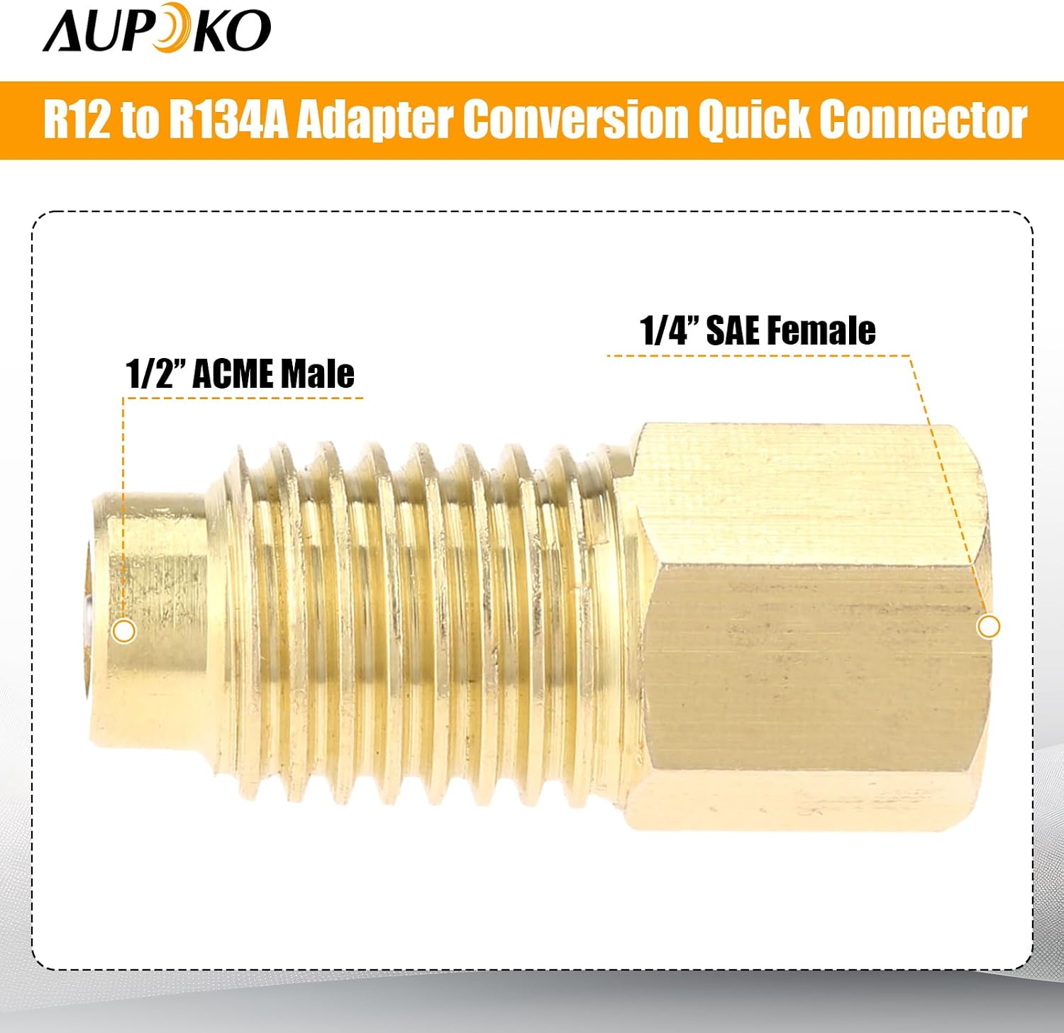 Aupoko R12 to R134A Adapter Conversion Quick Connector, 1/4’’ SAE Female X 1/2’’ Male Refrigerant Tank Adapters, Fits for AC R134A Refrigerant System