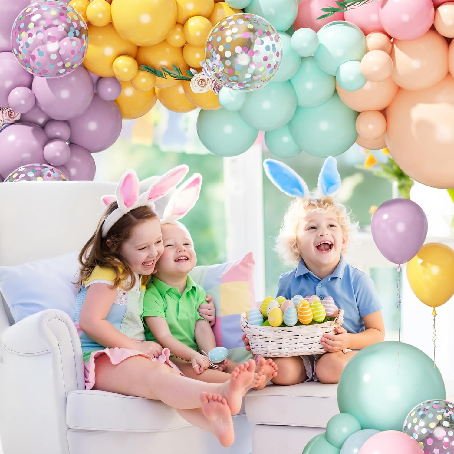 Ouddy Party 149Pcs Pastel Rainbow Pink Purple Yellow Orange Balloon Garland Kit Different Size 18 12 10 5Inch, 6Pcs 18” Mother’s Day Confetti Balloons for Spring Wedding Mother’s Day Party Decorations