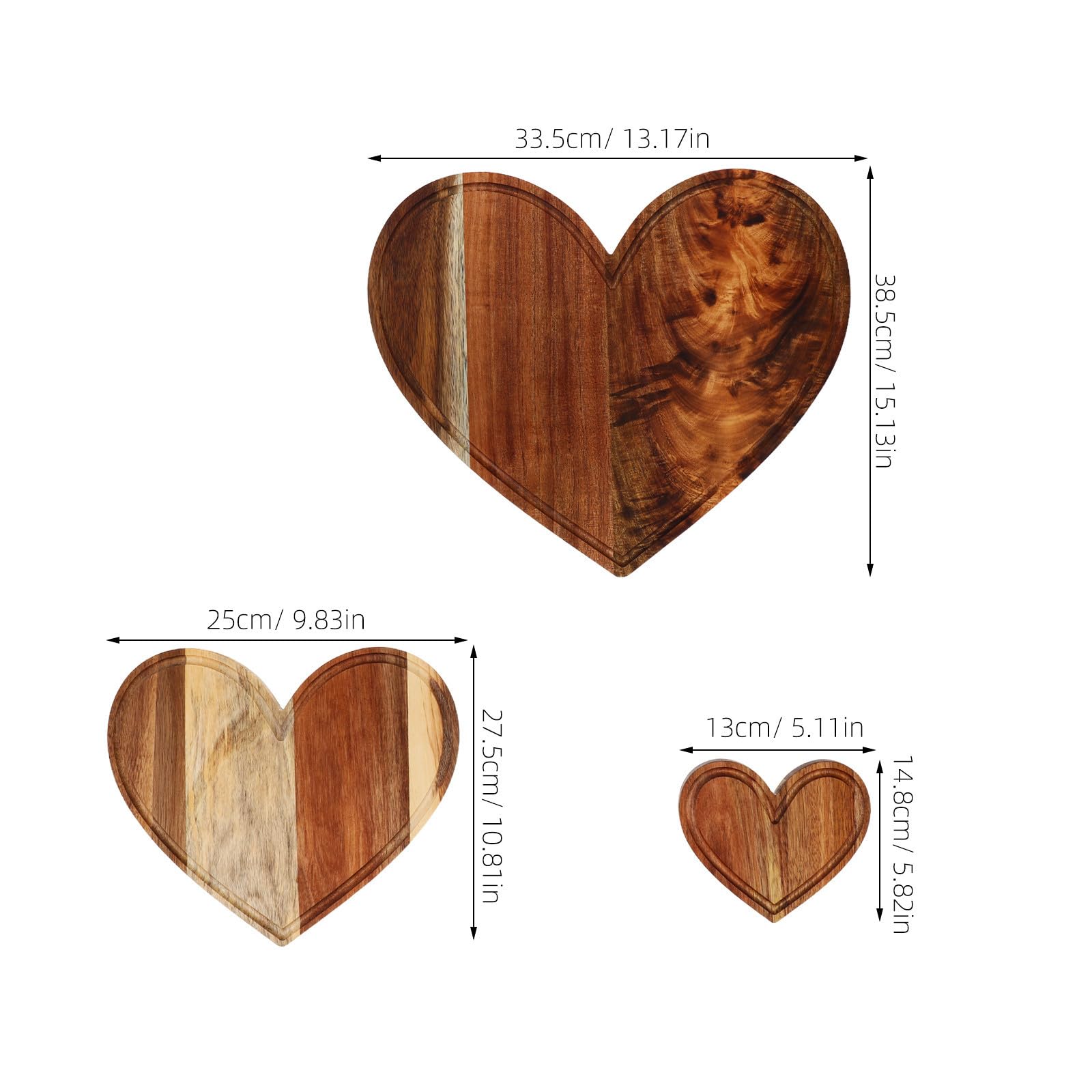 3 Pièces Planche à Découper en Bois de Cœur Cuisine