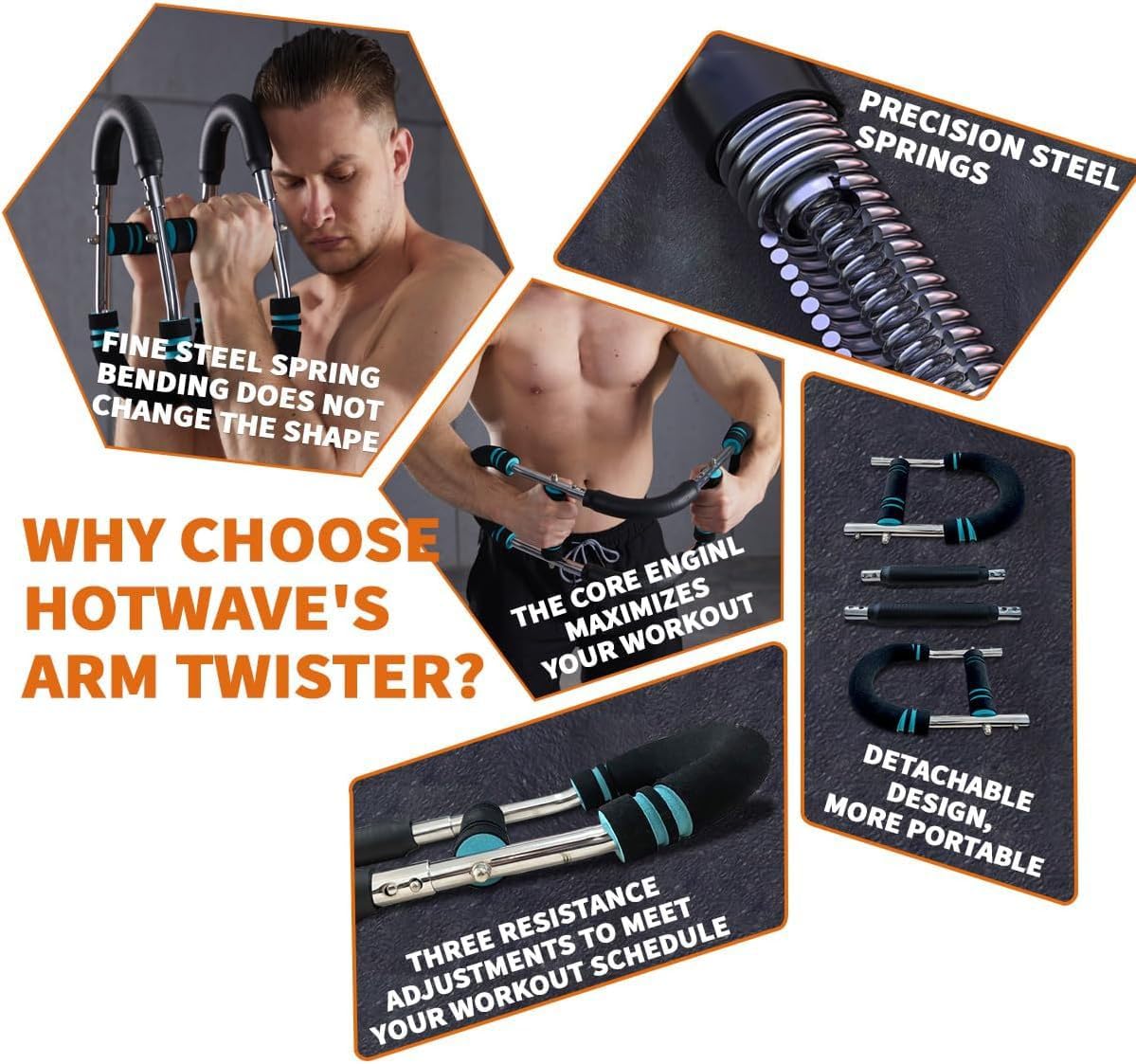 40-100 LBS Adjustable Power Twister Arm Trainer, Forearm Triceps Chest Enhanced Exercise Strengthener, Portable Detachable Spring Resistance Upper Body Fitness Machine for Home & Gym Workout Equipment