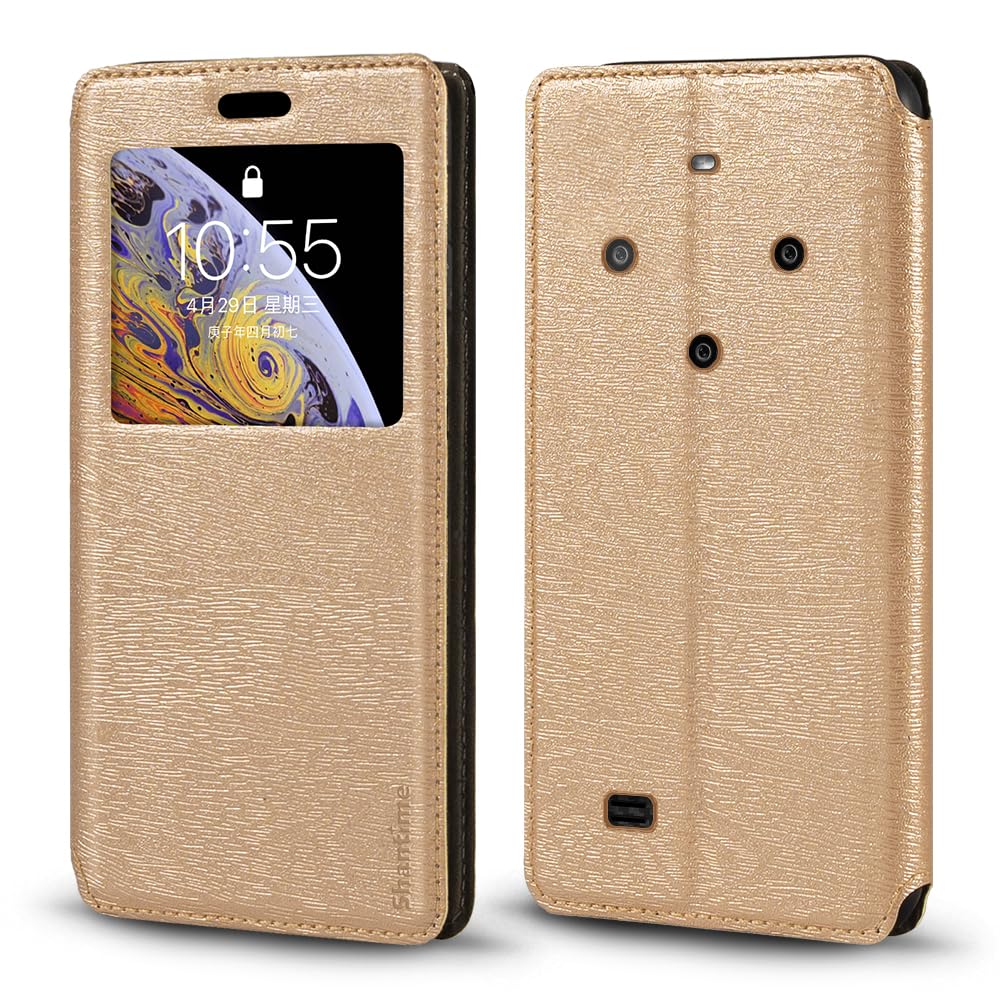 Custodia Flip in Pelle PU con Finestra Visibile e Chiusura Magnetica Invisibile Compatibile con iPhone 16 Pro, Protezione Totale (Oro