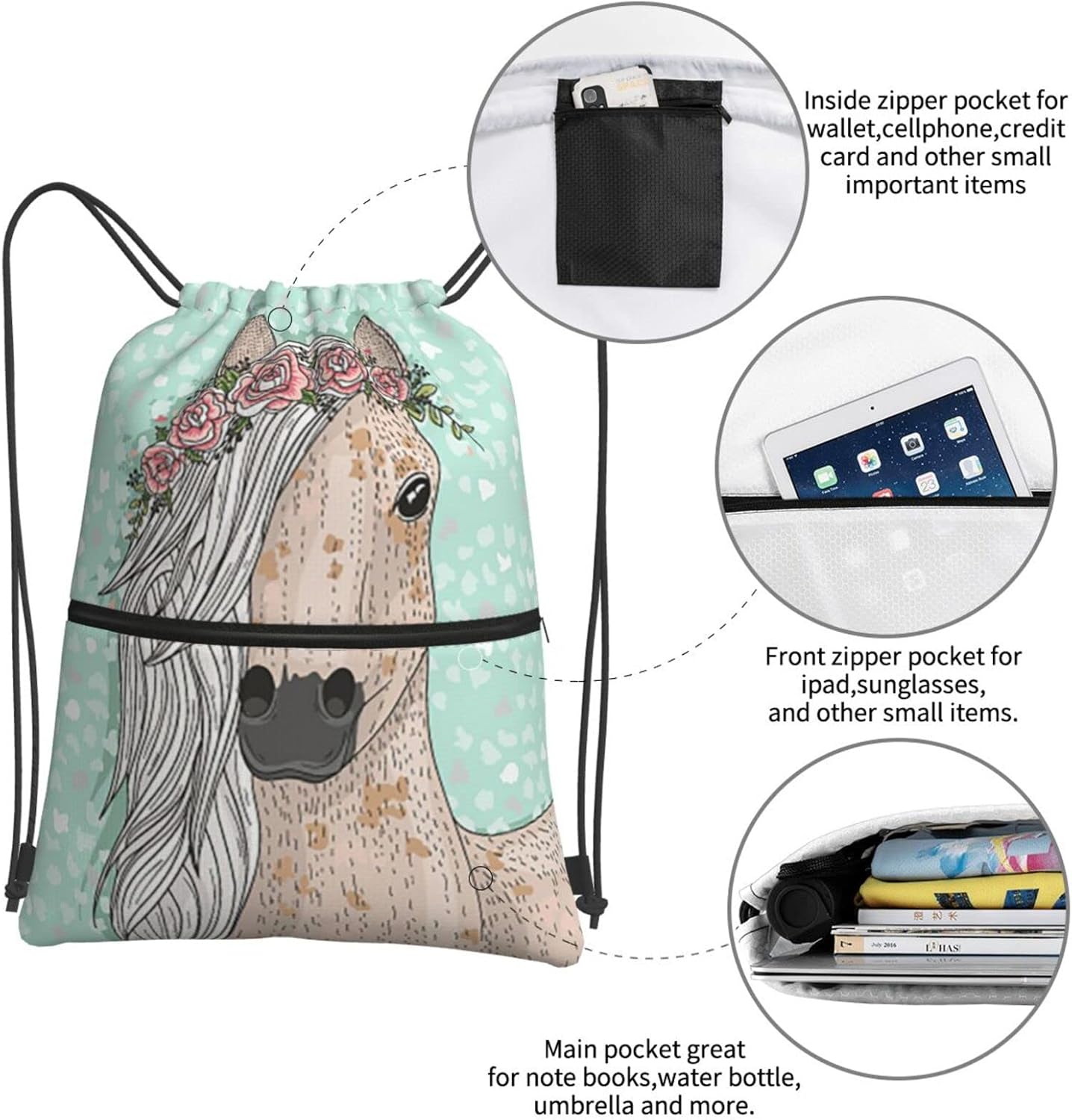 Famame 巾着バックパック ストリングバッグ ジム/ショッピング/ビーチ/スポーツ/ヨガ用, マルチカラー18, One Siz