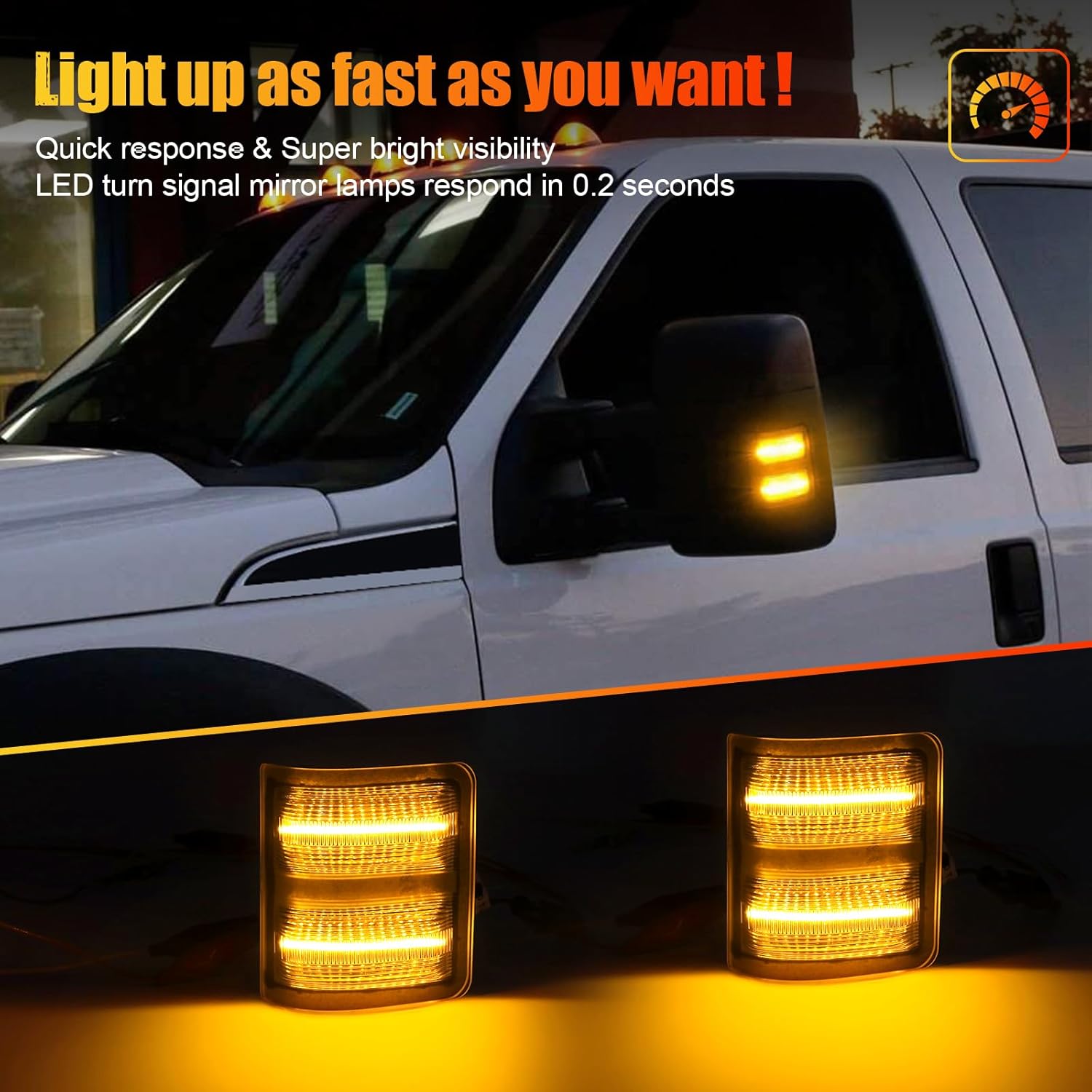 R&F Auto Clear Lens Switchback LED Side Marker Lights | Compatible with F'ord F-250 F-350 F-450 F-550 Super Duty (2008-2016) & F-150 (2013-2014) | Amber/White Dual Function