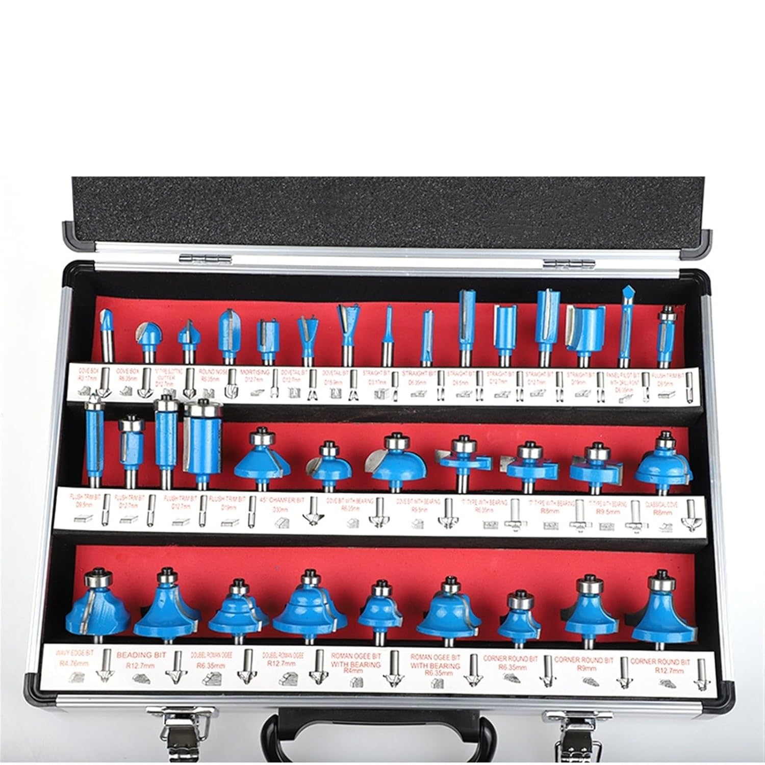 1/4" Shank Woodworking Router Bit Set Flush Straight Chamfer Trimming Bits DIY Milling Cutter for Wood Engraving Tool 35pcs(6.35mm Shank Blue)