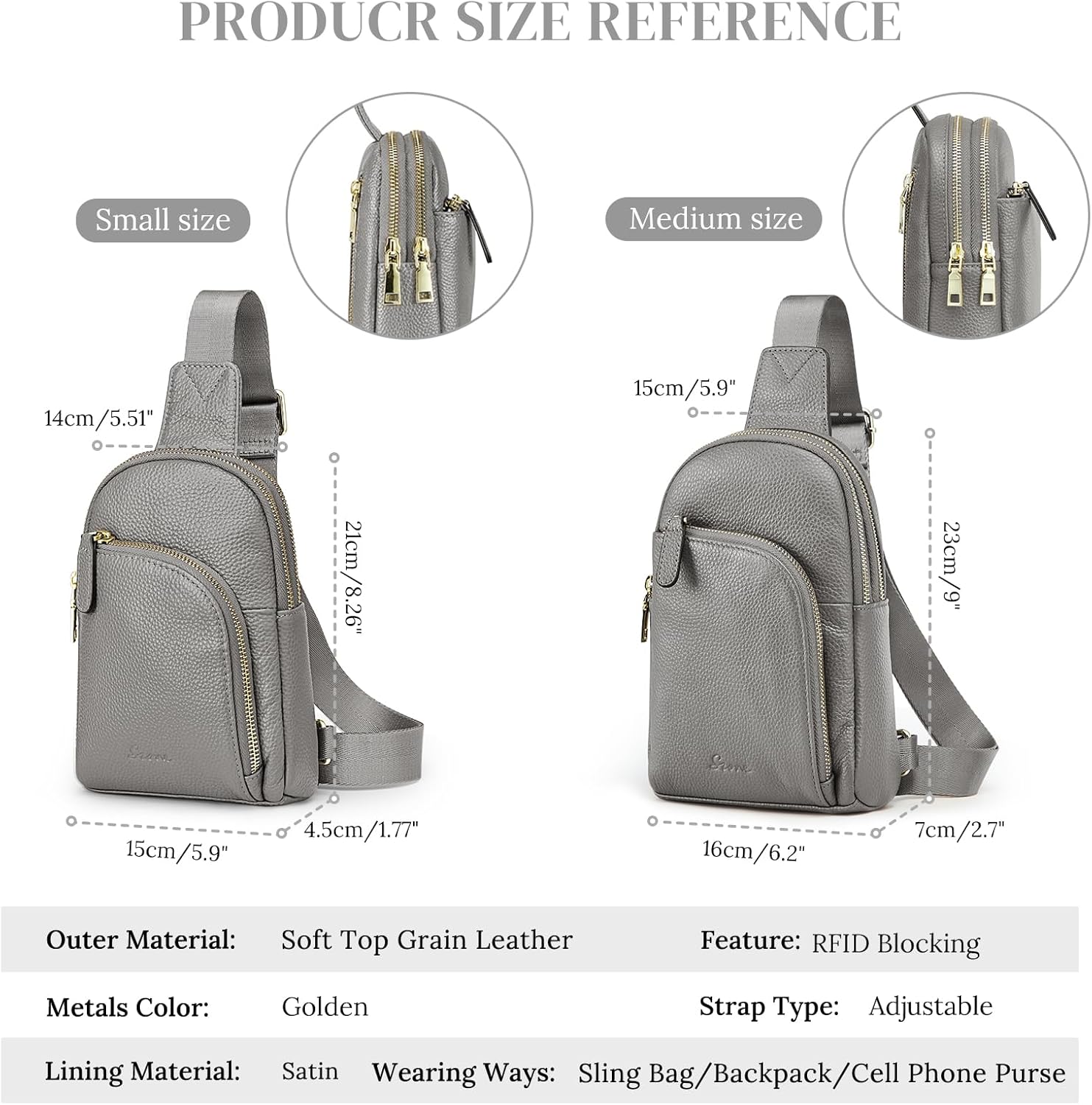 S-ZONE Genuine Leather RFID Blocking Small Sling Bag Women Crossbody Fanny Packs - Image 6