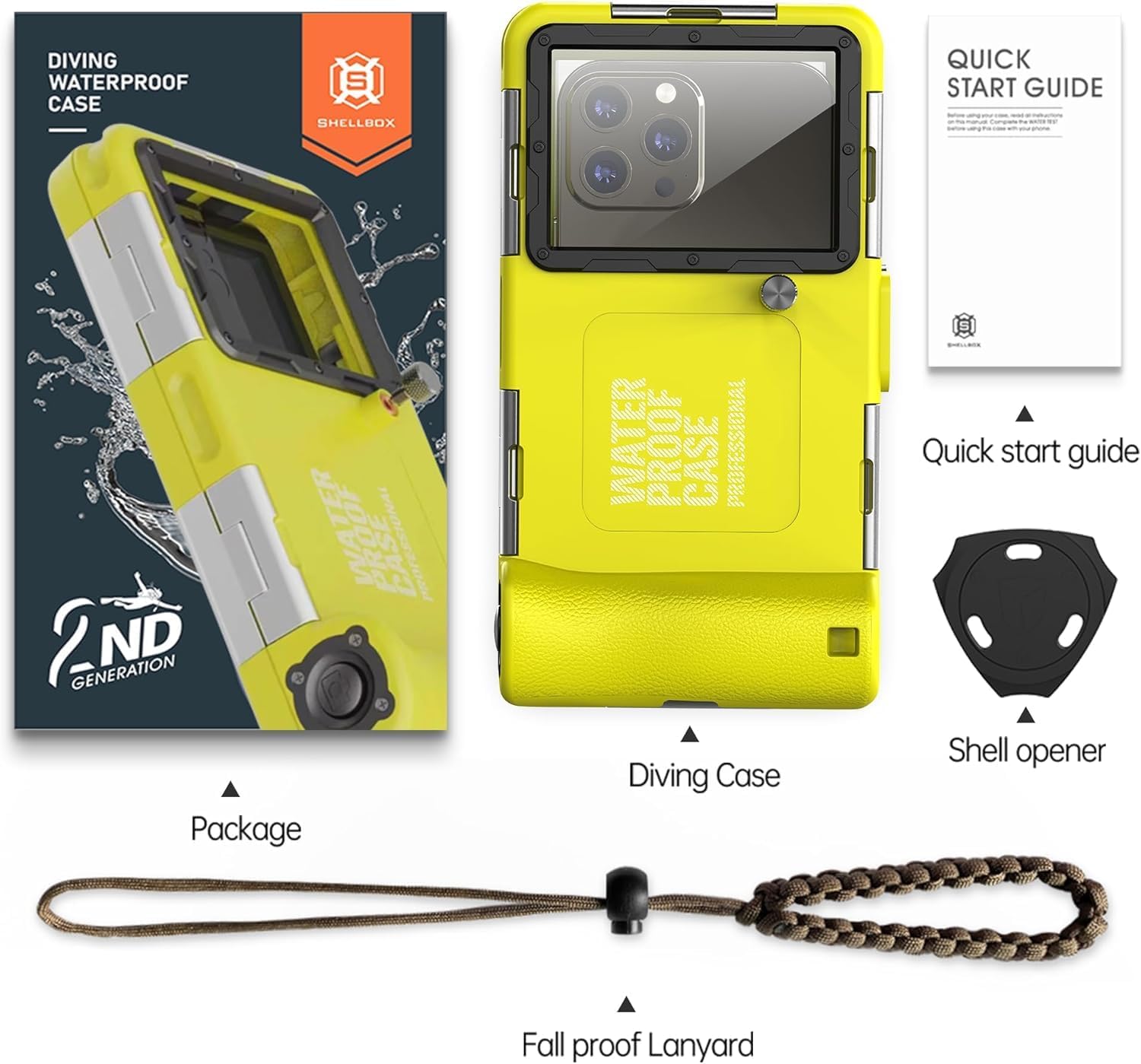 Underwater Phone Case for Snorkeling, Diving Phone Case for iPhone 16/15/14/13/12/11 Pro Max & Samsung Galaxy S25/S24/S23 Ultra/Plus, Professional 50ft Underwater Photo Video Cover, Yellow/Black