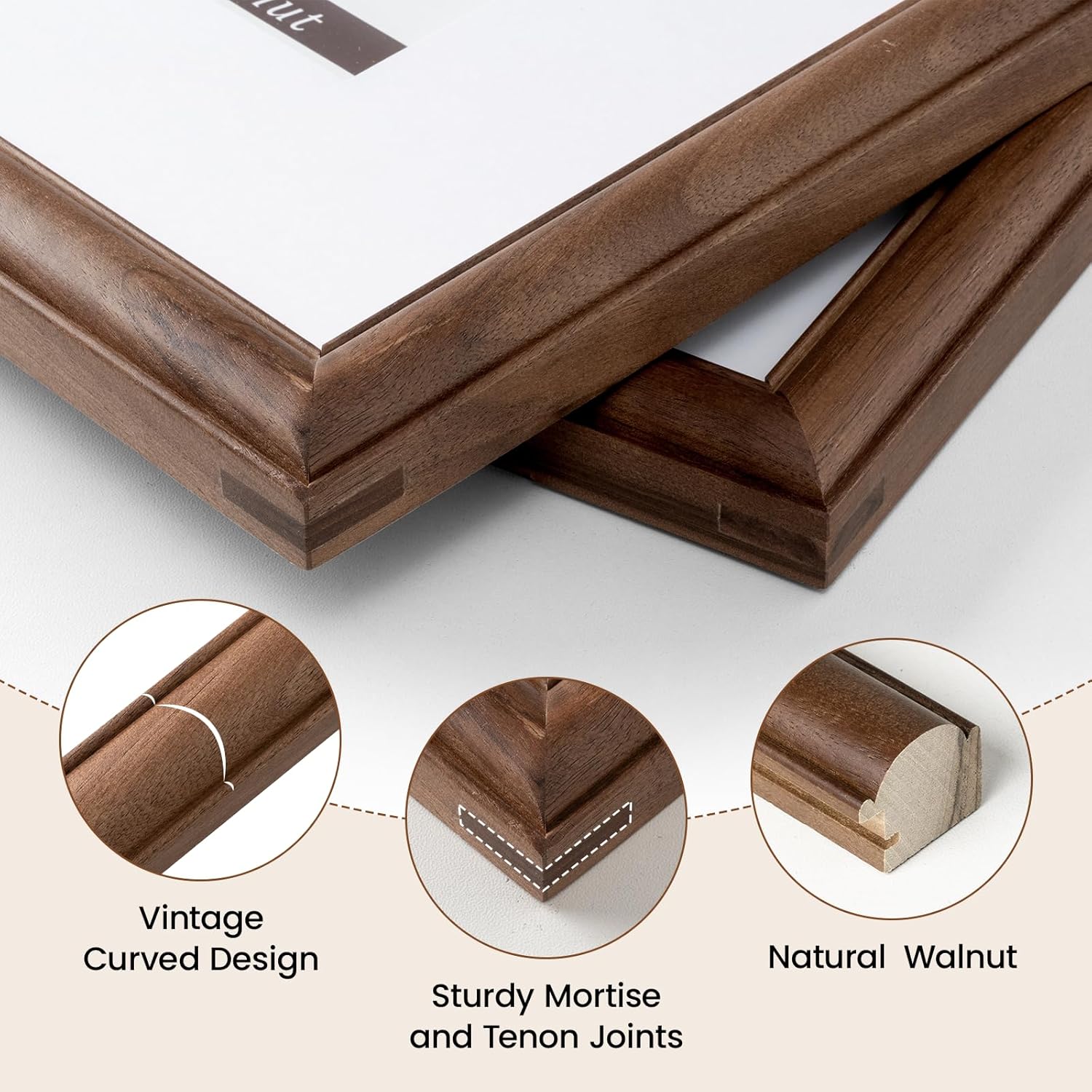 Natural Walnut 8x8 Picture Frames Mat to 4x4 Picture Display,Original Wood Handcrafted Photo Frame,Wooden Frame 8x8 with Tempered Glass Graduation Family Wedding Pictures Tabletop & Wall Decor